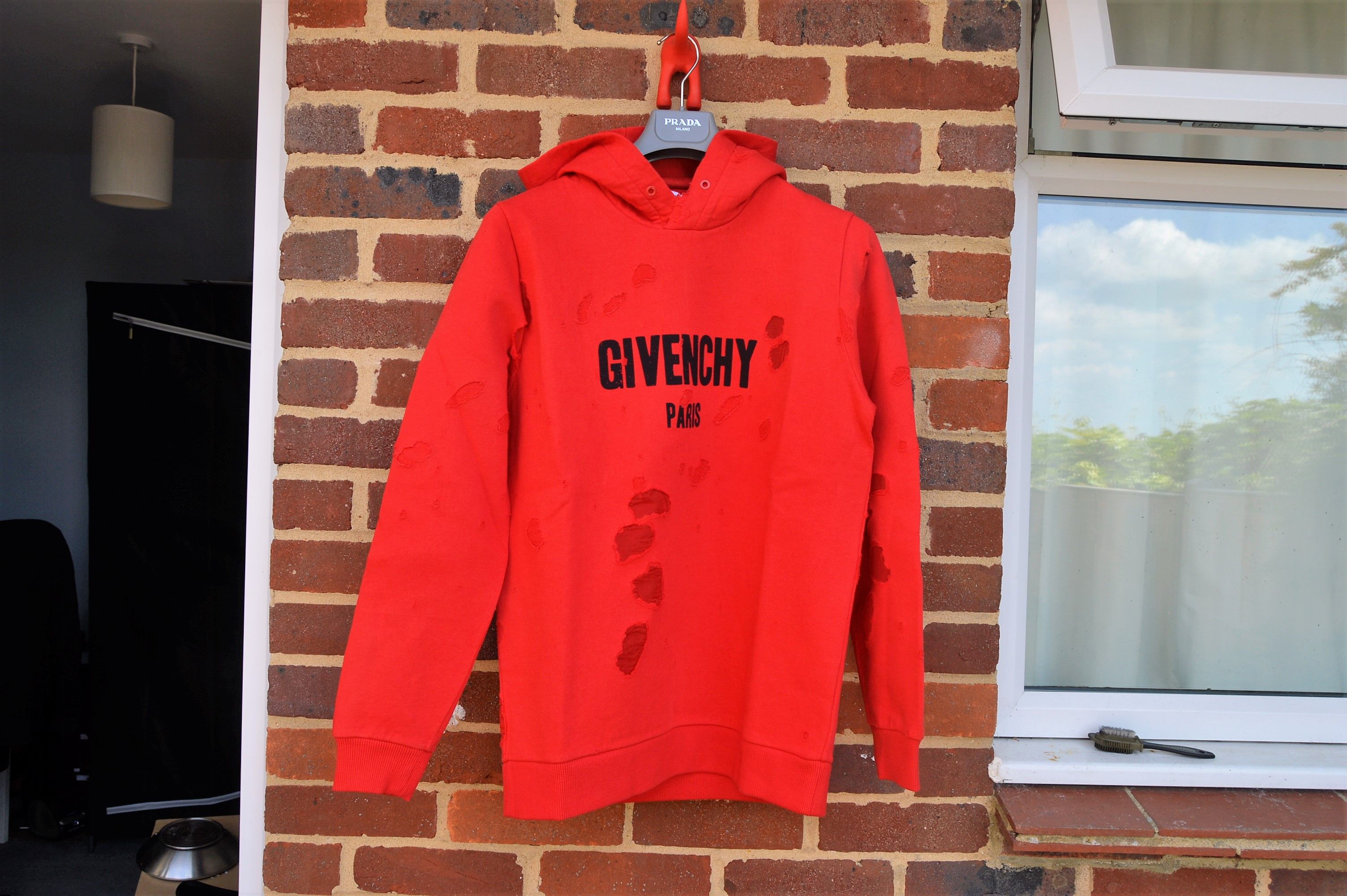 Givenchy Red Destroyed Logo Hoodie Grailed