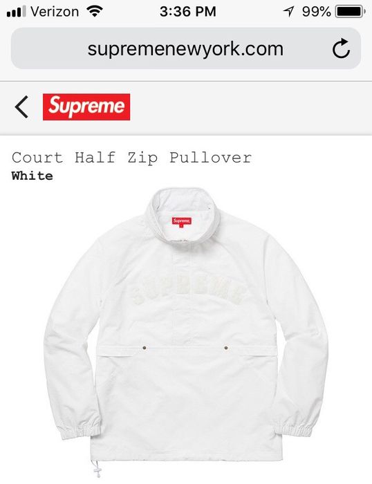 Supreme Supreme Court Half Zip Pullover Jacket White XL | Grailed