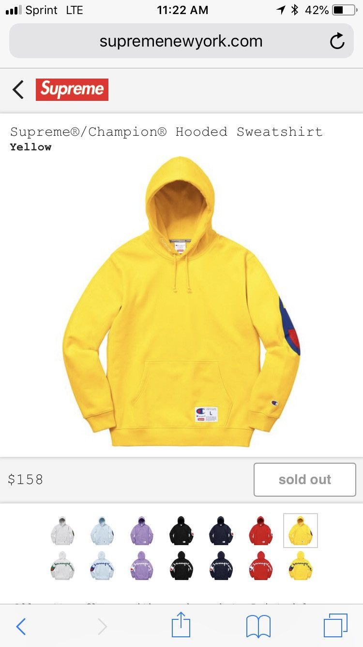 supreme champion hoodie yellow