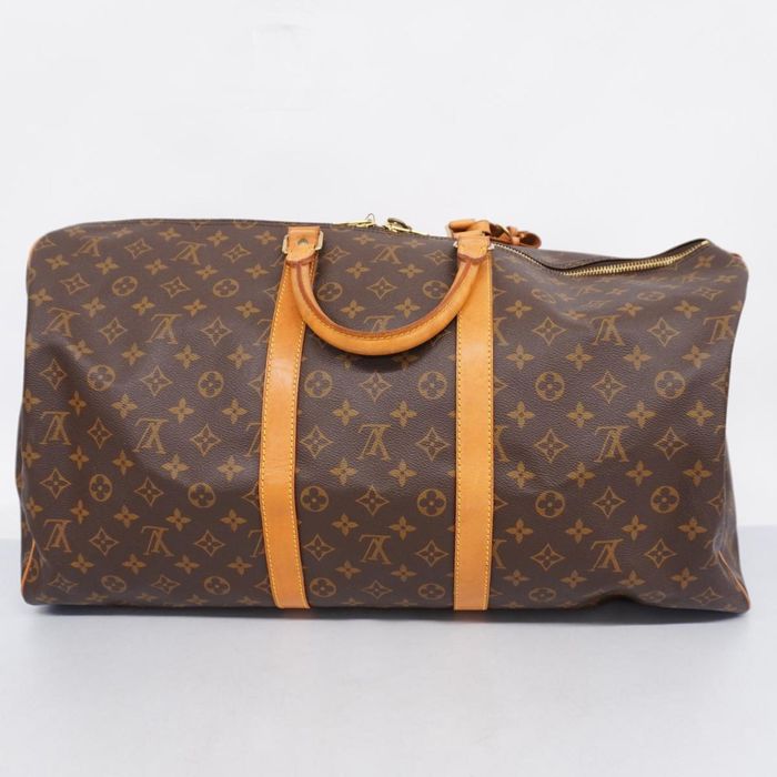 LOUIS VUITTON Keepall Bandouliere 50 Monogram TopHandlebag Brown PVC Gold  Unisex