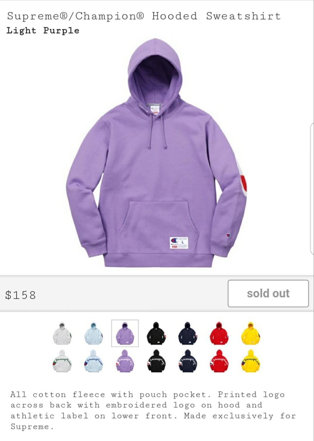 Champion Supreme Supreme Champion Light Purple Hooded Sweatshirt Grailed