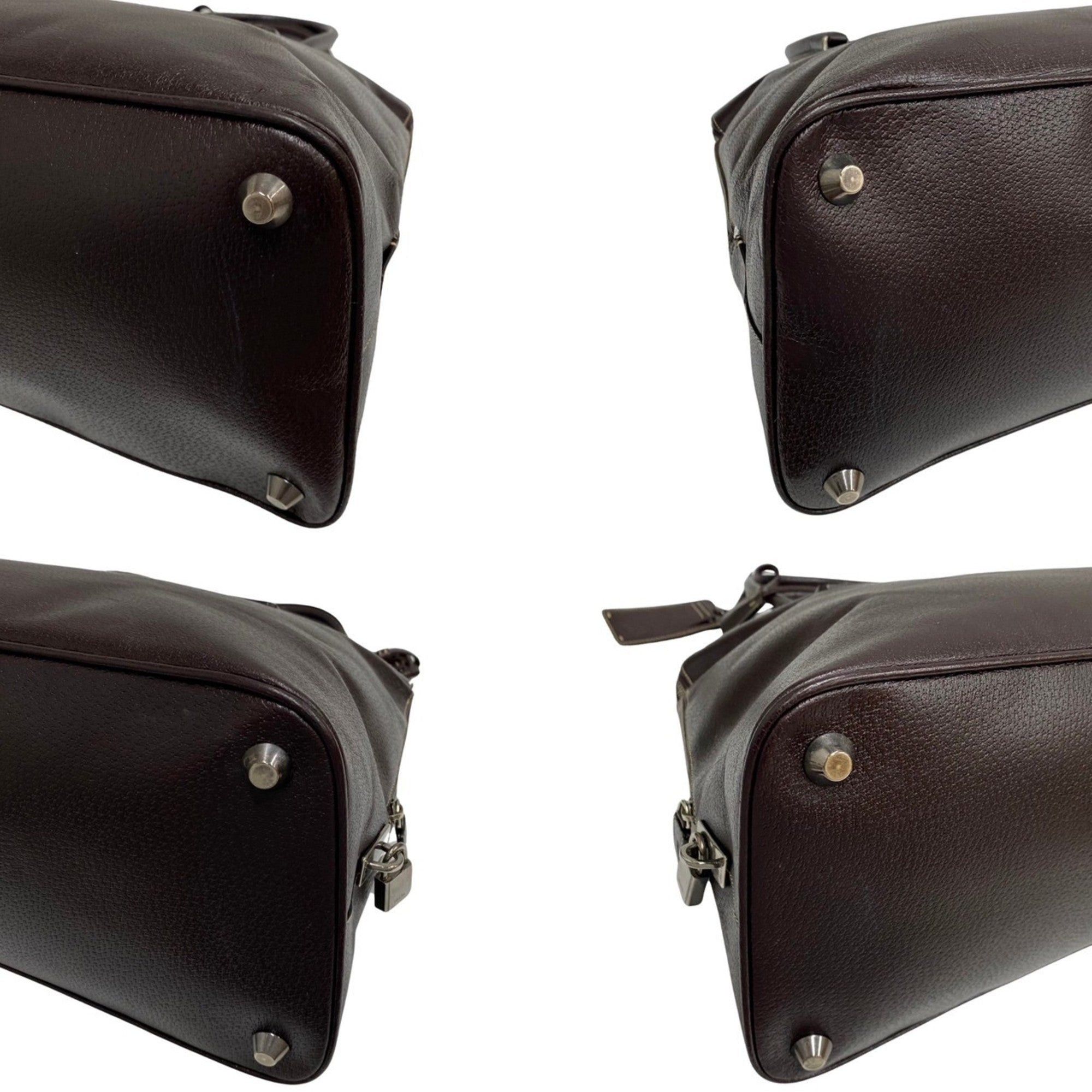 Prada PRADA triangle logo metal fittings leather genuine handbag tote bag mini Boston brown Size ONE SIZE - 7 Thumbnail