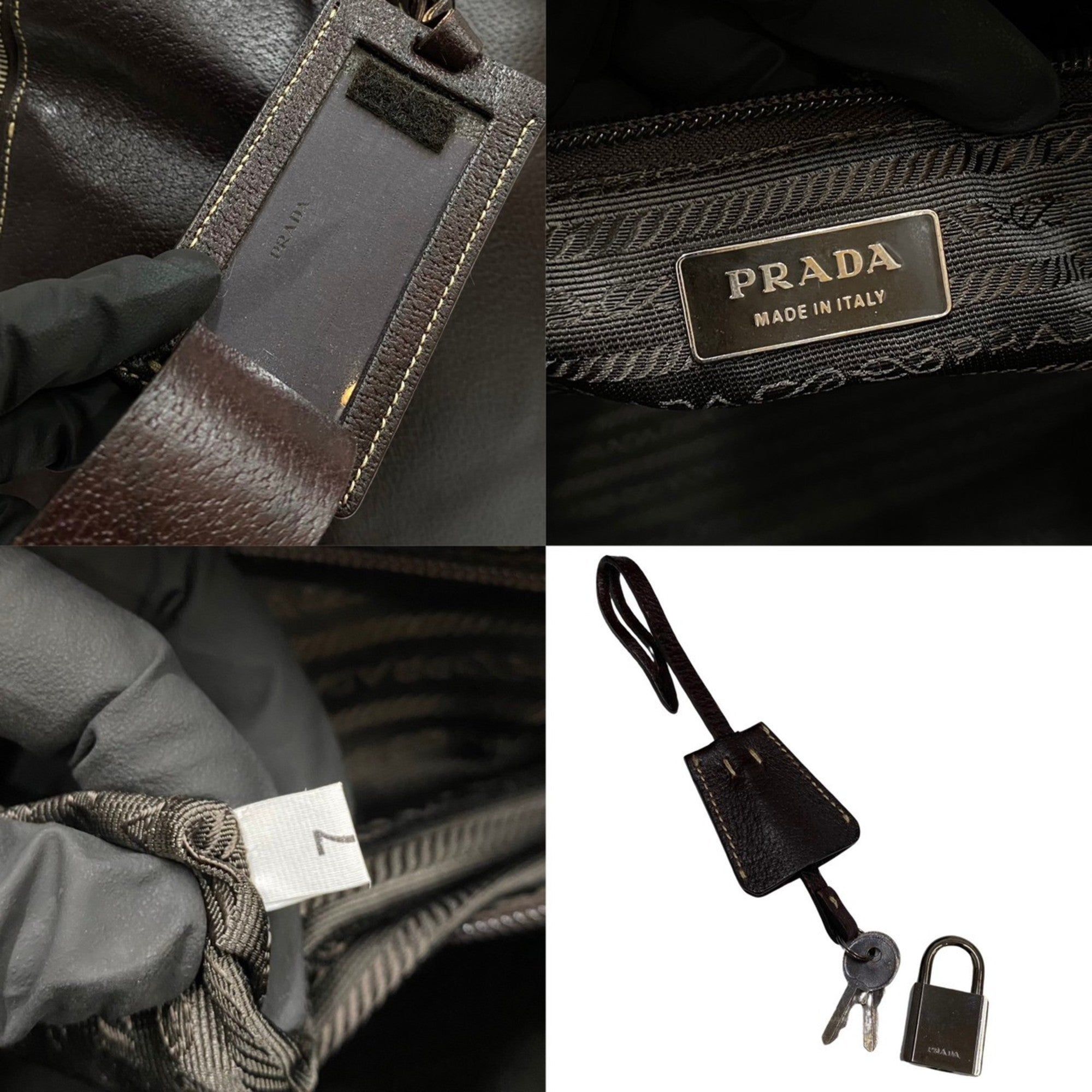 Prada PRADA triangle logo metal fittings leather genuine handbag tote bag mini Boston brown Size ONE SIZE - 3 Thumbnail