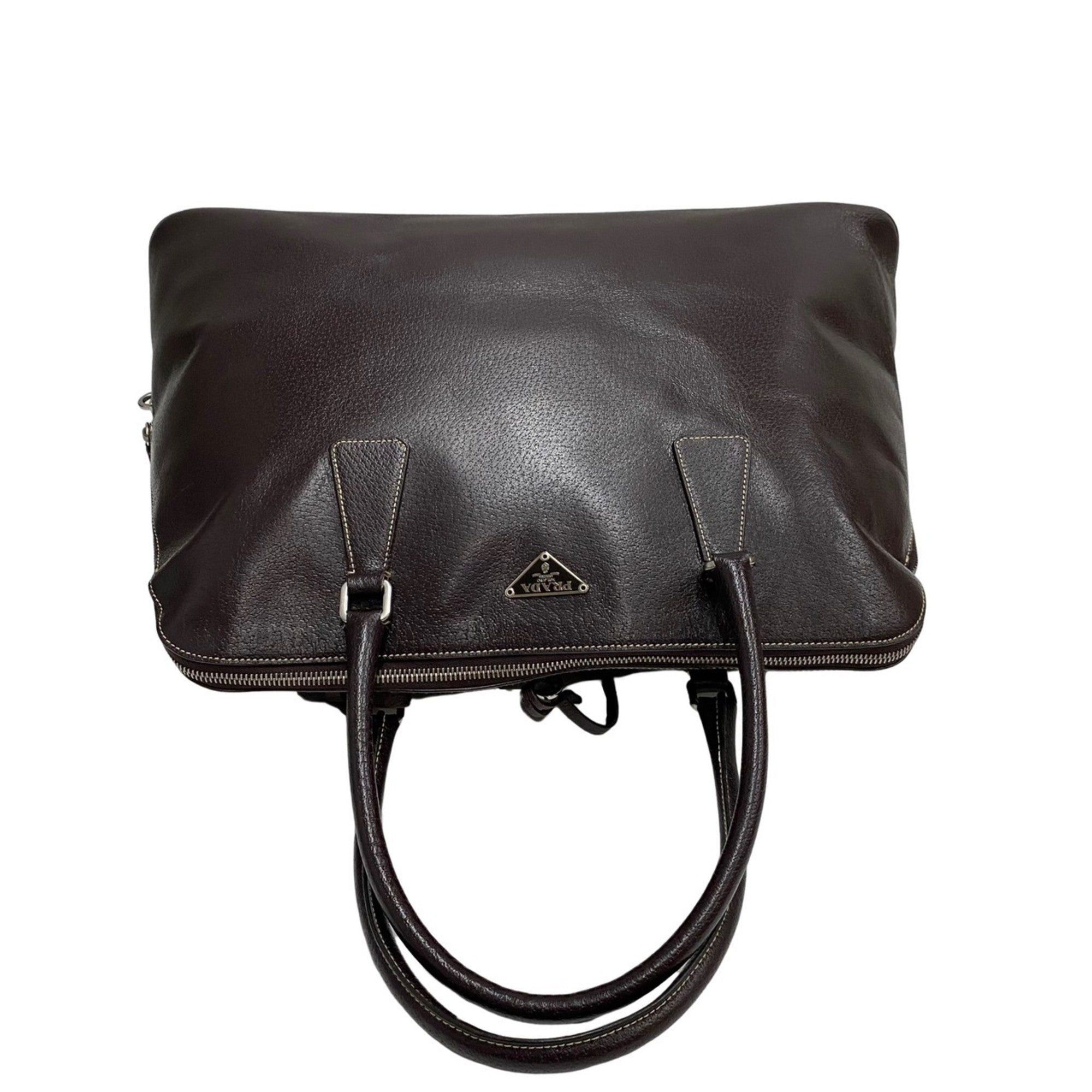 Prada PRADA triangle logo metal fittings leather genuine handbag tote bag mini Boston brown Size ONE SIZE - 8 Thumbnail