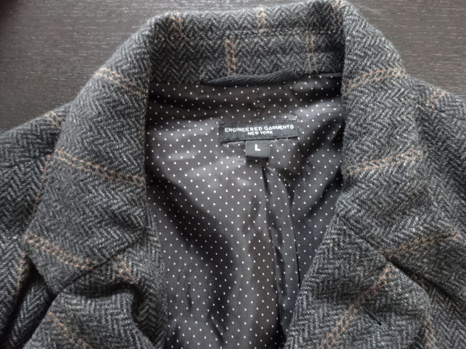 Engineered Garments LDT Jacket in Grey Windowpane Herringbone