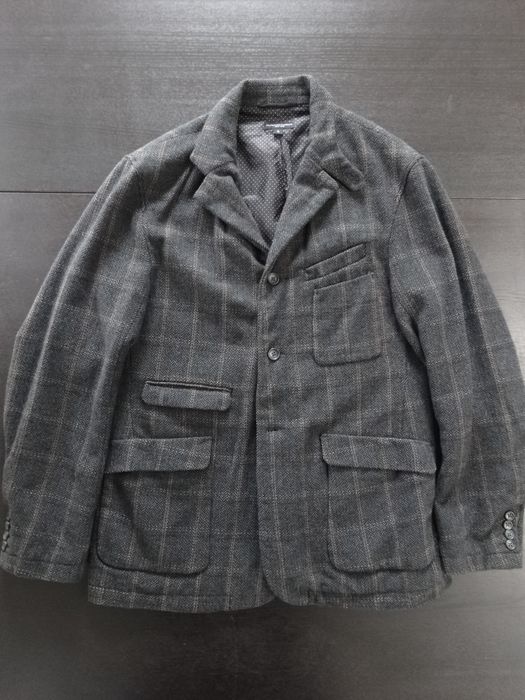 Engineered Garments LDT Jacket in Grey Windowpane Herringbone