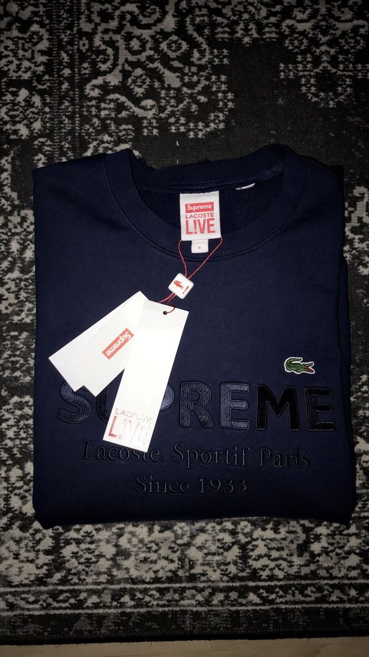 Lacoste × Supreme Supreme/Lacoste Crewneck Navy M | Grailed 