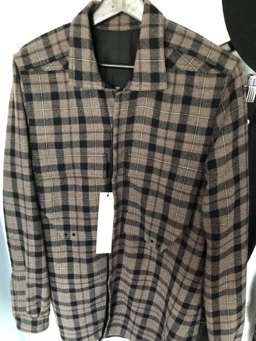 Rick Owens Grey Check Field Shirt In Black & Dna Dust