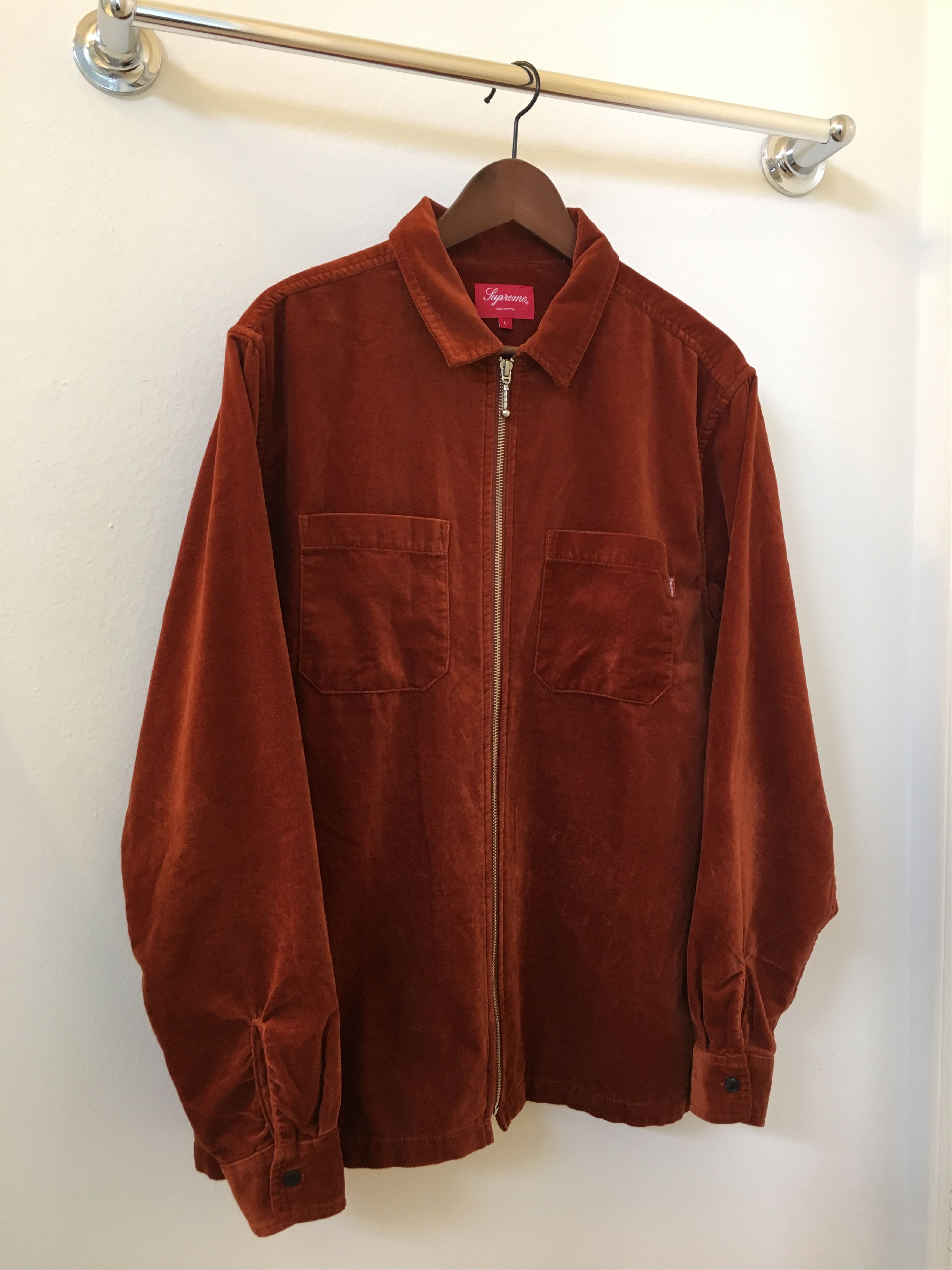 Supreme Supreme velvet zip up shirt rust | Grailed