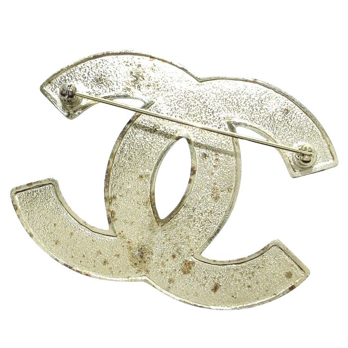 Chanel Brooch Pin Here Mark Rhinestone Gold