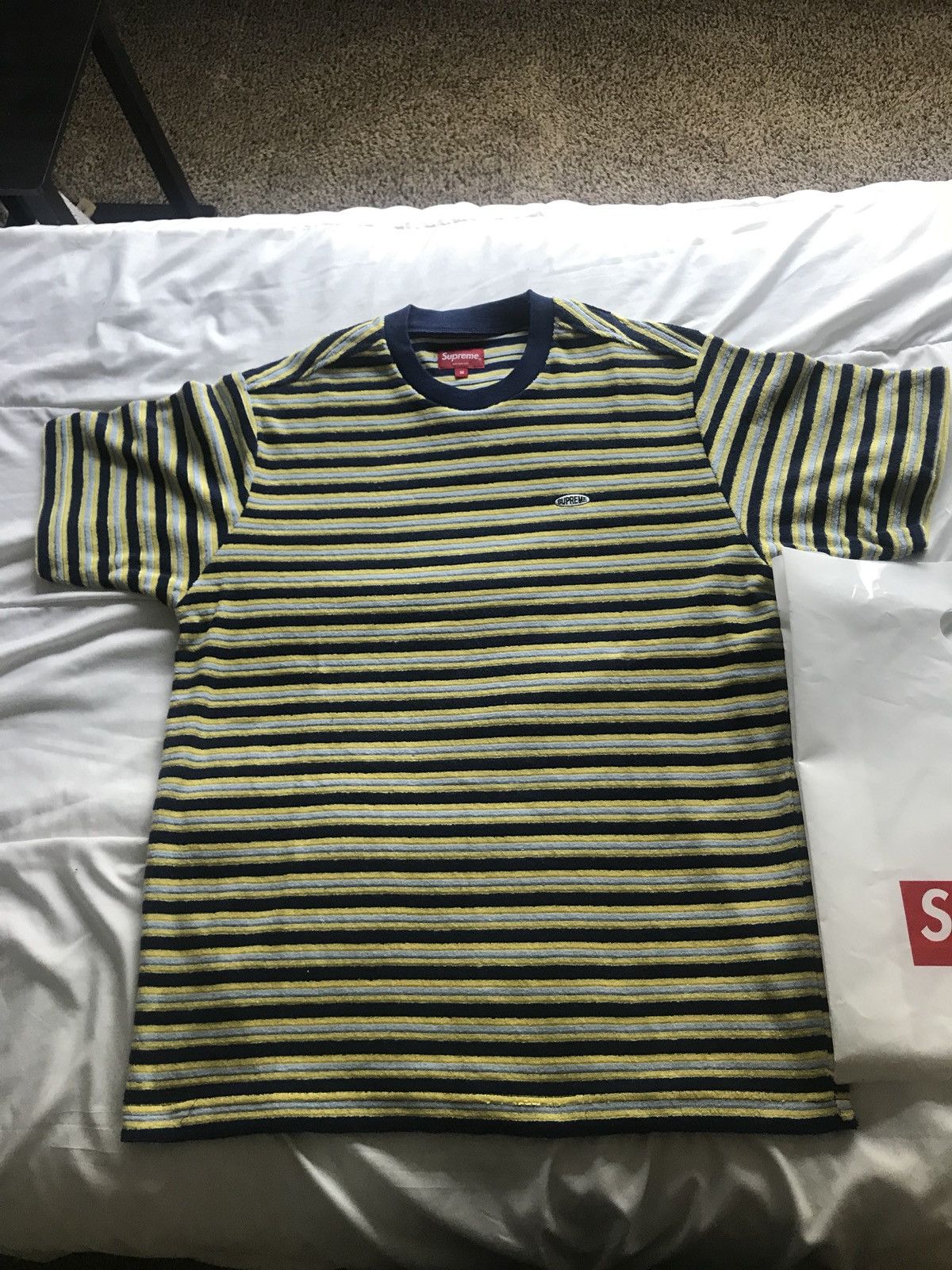 Supreme Multi Stripe Terry Tee Navy SS18 | Grailed