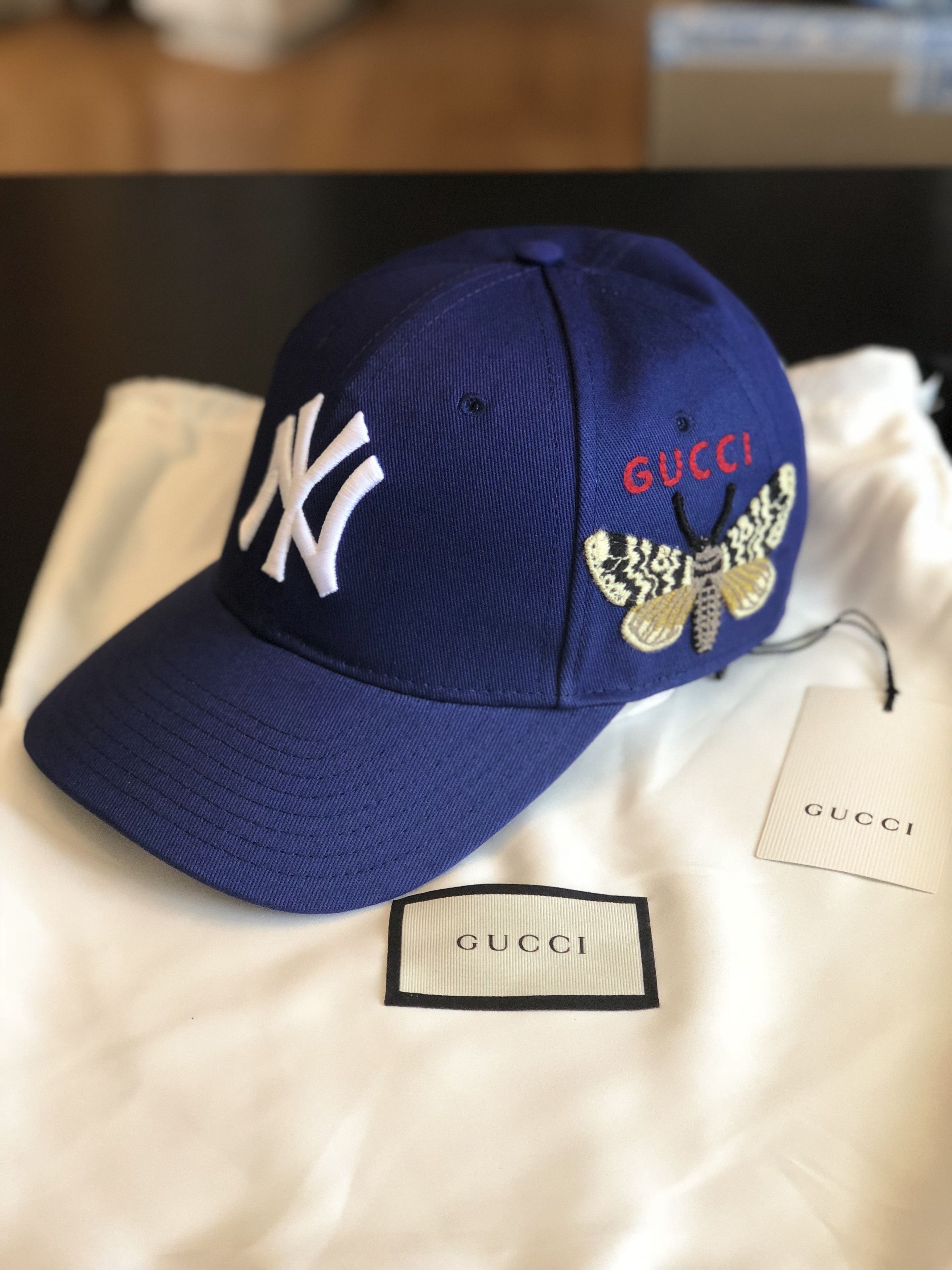 Gucci Blue NY Yankees Bird Embroidered Cotton Baseball Cap