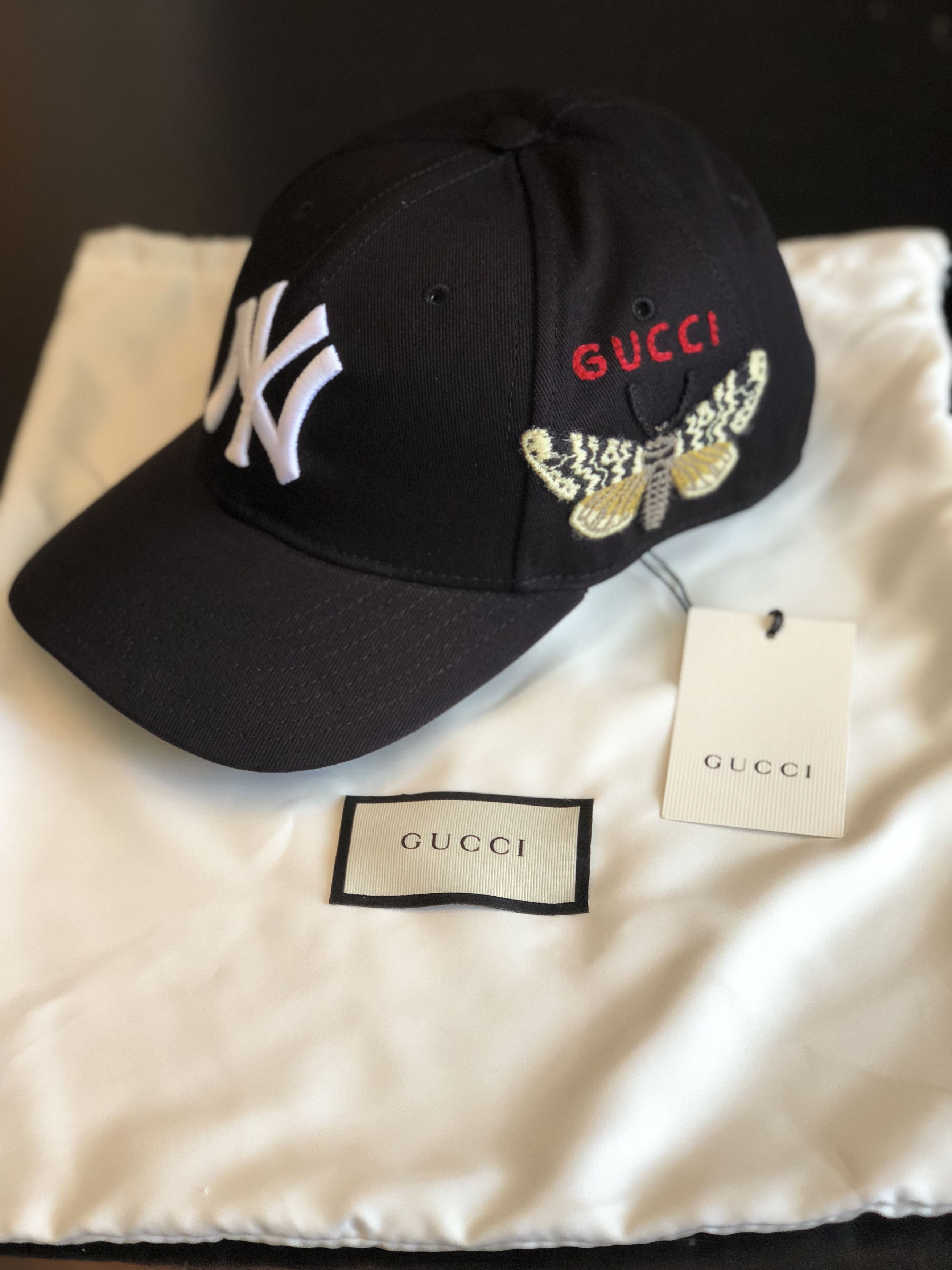 Gucci NY Yankees Black Embroidered Baseball Cap