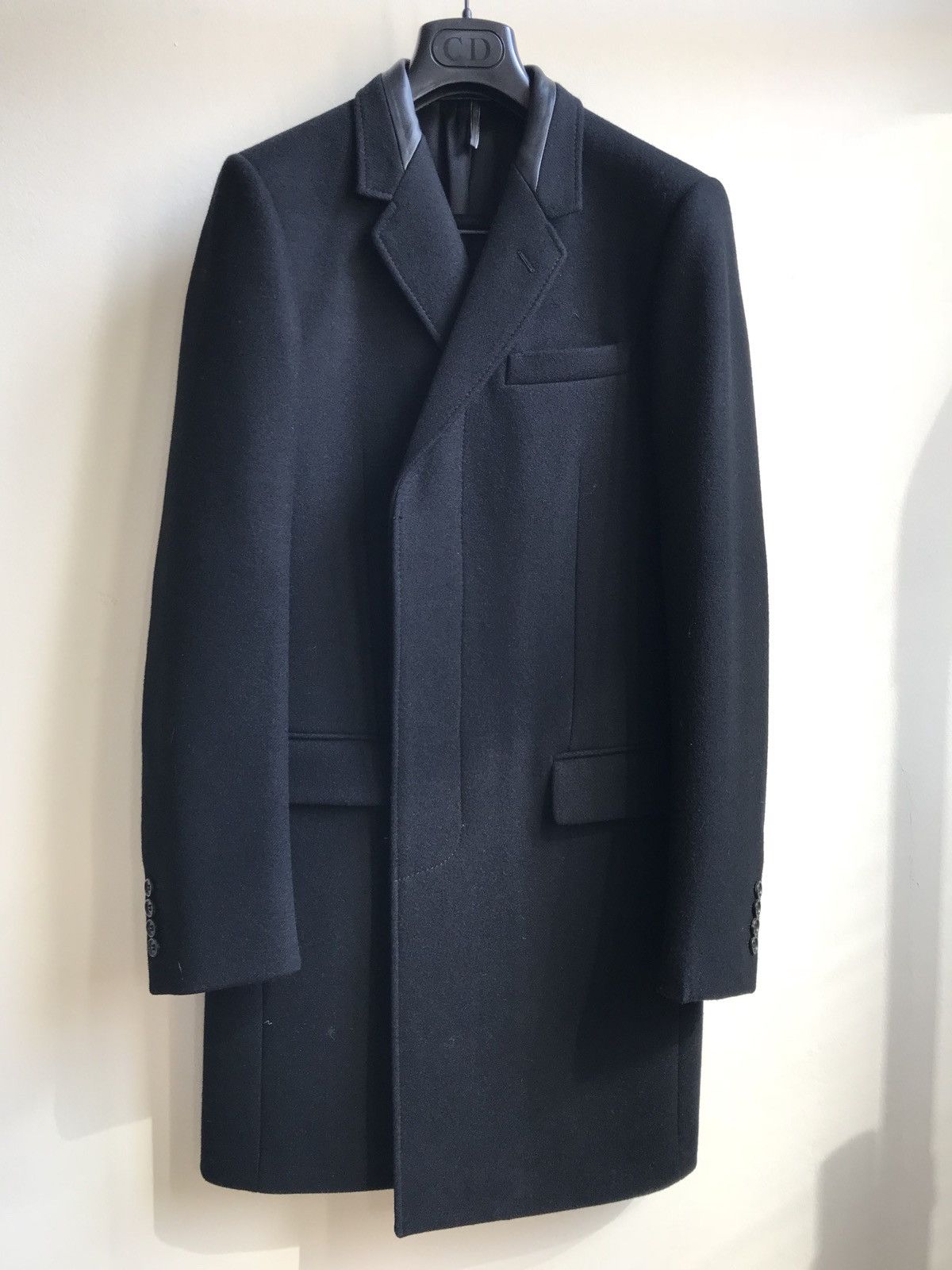 Pre-owned Dior Homme Fw2007 Navigate Leather Collar Chester Coat- Hedi In Black