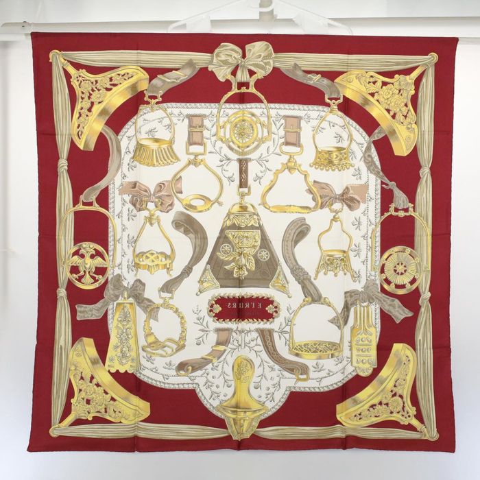 Hermes HERMES Carre 90 ETRIERS Scarf Silk Wine Red Auth bs9717 | Grailed