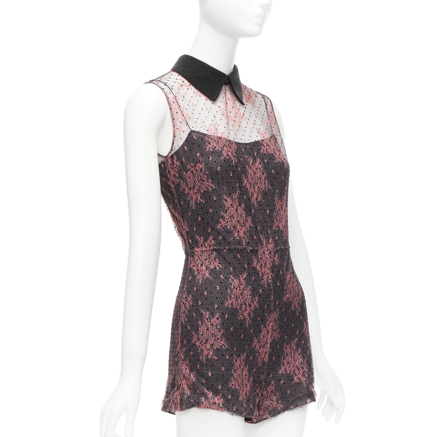 Dior CHRISTIAN DIOR black pink intricate lace overlay playsuit romper FR34 XS Size 26" / US 2 / IT 38 - 3 Thumbnail