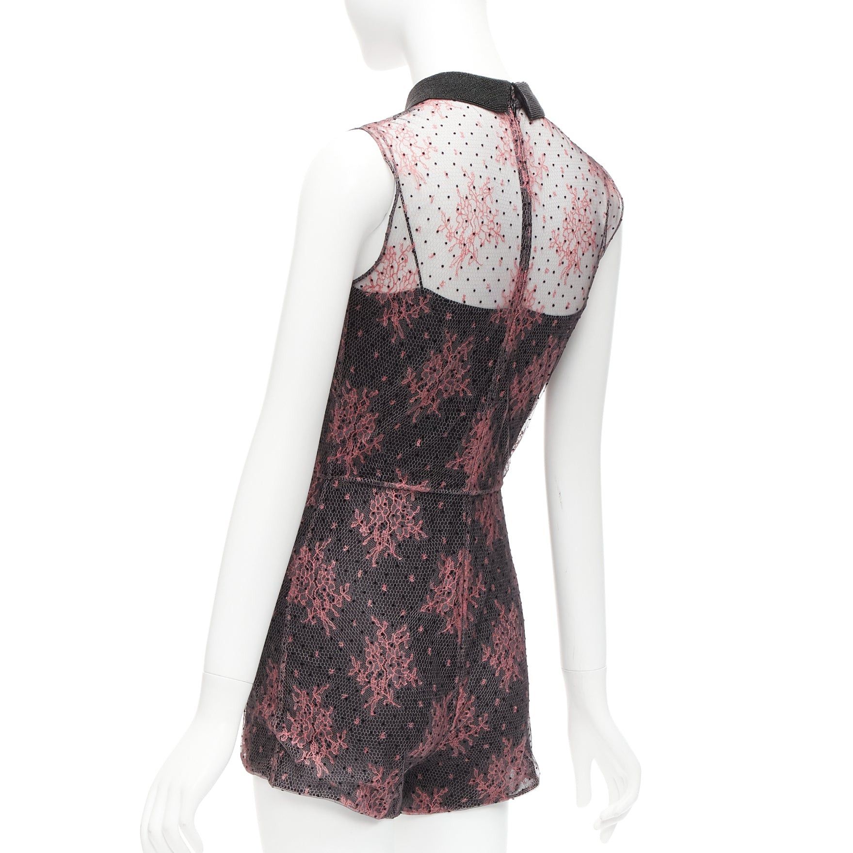 Dior CHRISTIAN DIOR black pink intricate lace overlay playsuit romper FR34 XS Size 26" / US 2 / IT 38 - 6 Thumbnail