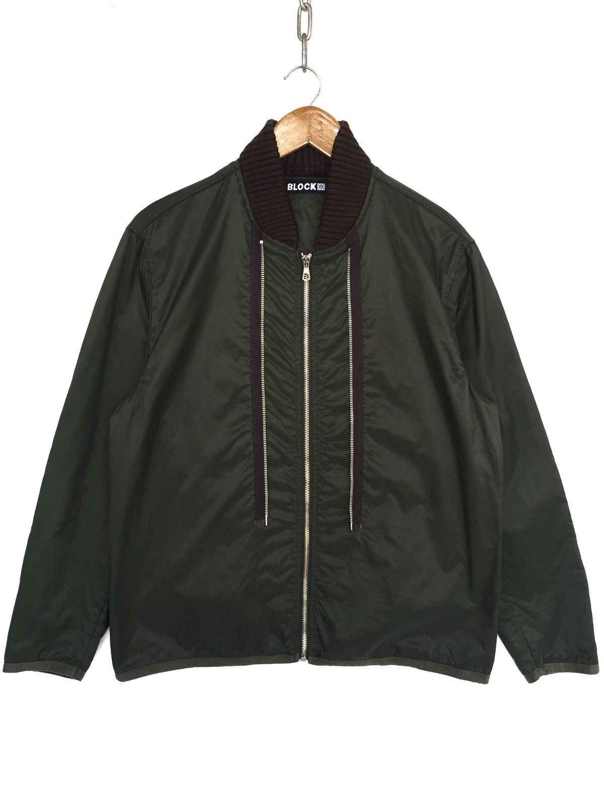 [ LAST DROP ! ] Block Olive Green Polyamide Blend Lampo Zipper Light Bomber