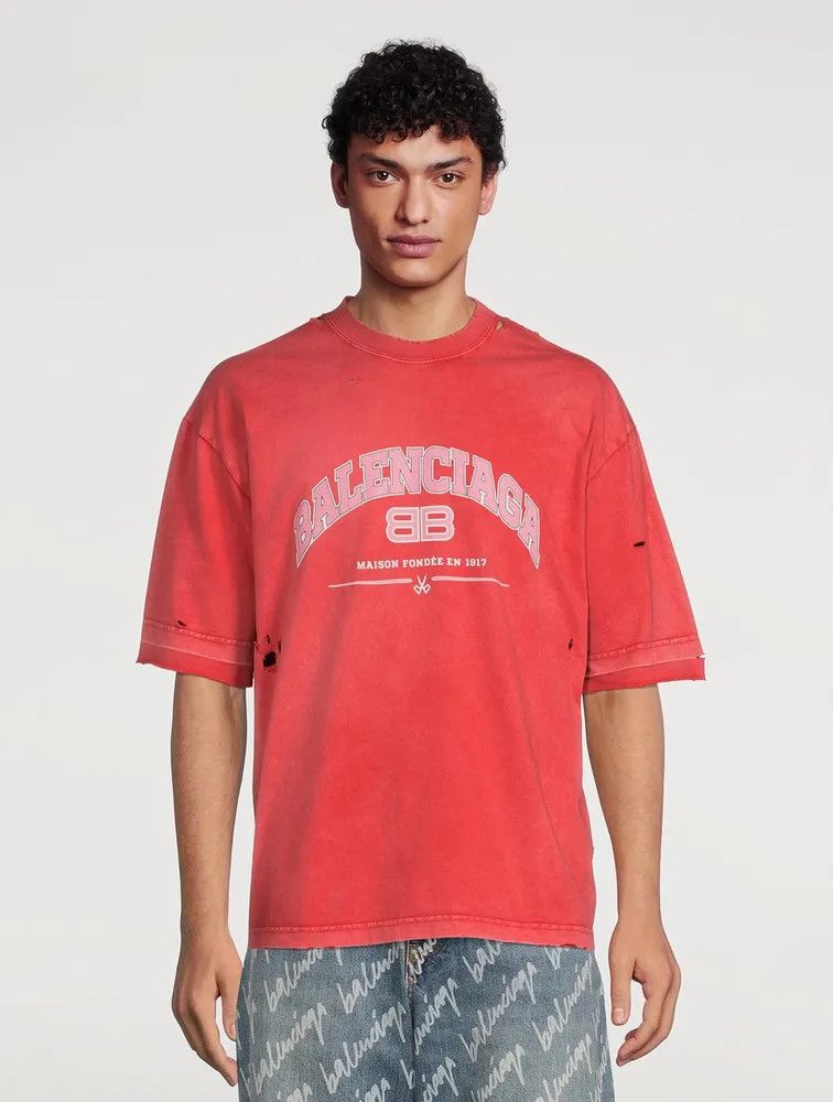 Balenciaga Maison Distressed T-shirt in Red Size US XL / EU 56 / 4 - 2 Thumbnail
