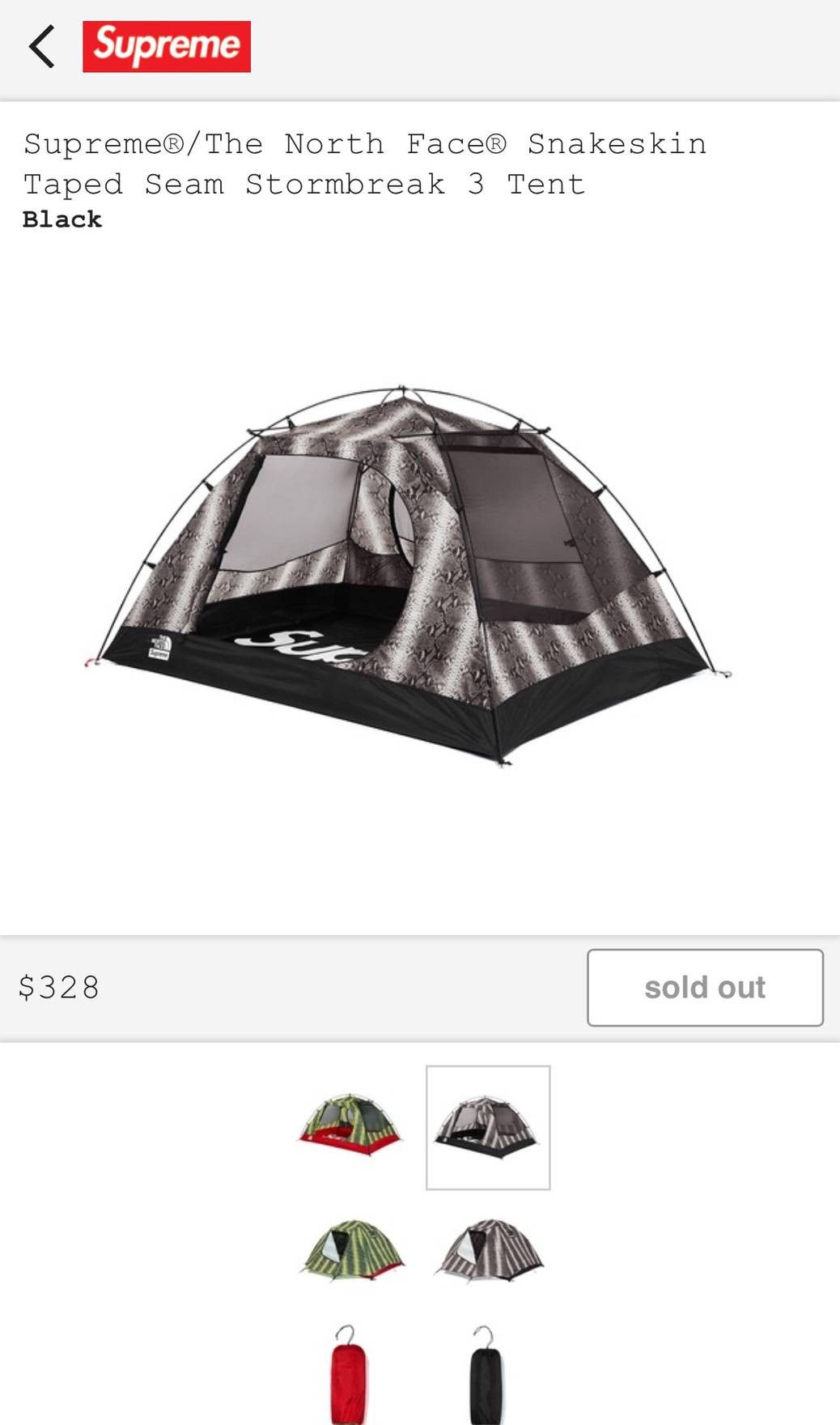 Supreme Supreme The North Face Snakeskin Taped Seam Stormbreak 3 Tent Black  | Grailed