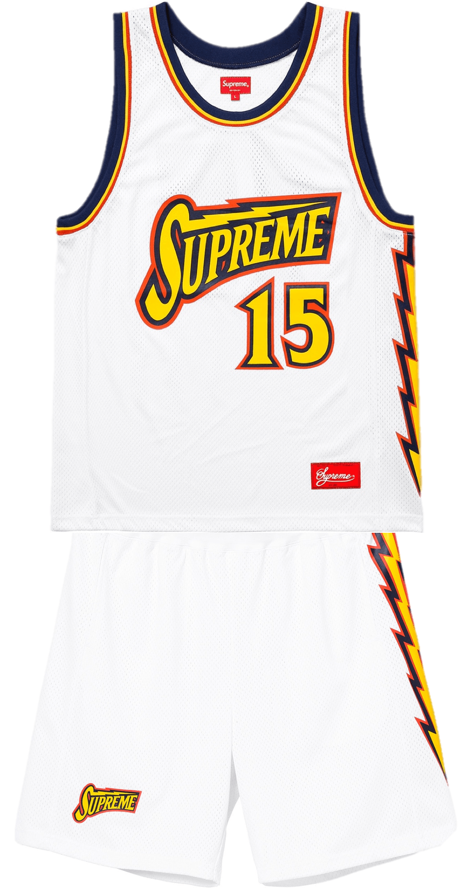 Supreme Jersey AND Shorts Supreme Bolt Basketball Jersey and Shorts White  Medium M Golden State Warriors | Grailed