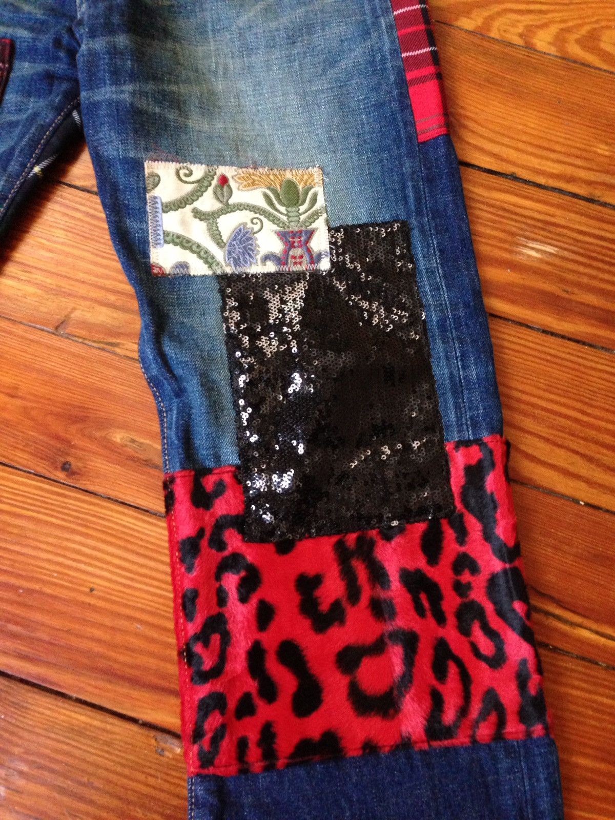 Comme des Garcons Selvedge Leopard Patchwork Flannel Slim Blue Denim Size US 30 / EU 46 - 3 Thumbnail