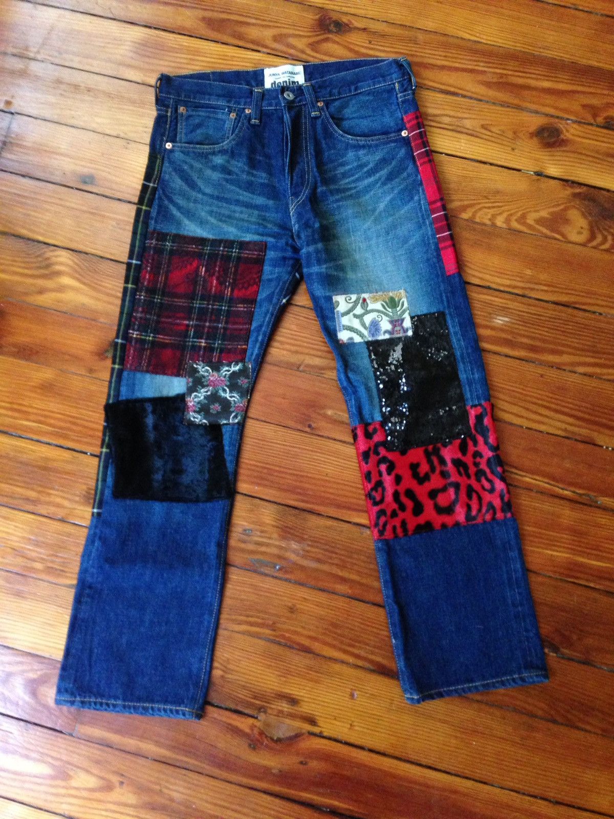 Comme des Garcons Selvedge Leopard Patchwork Flannel Slim Blue Denim Size US 30 / EU 46 - 1 Thumbnail