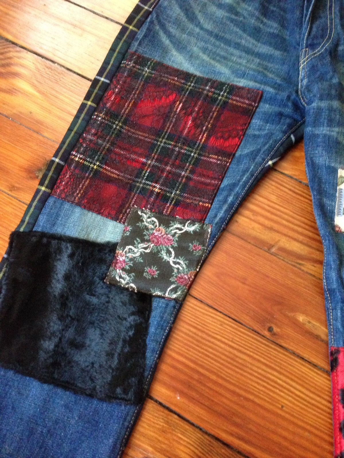 Comme des Garcons Selvedge Leopard Patchwork Flannel Slim Blue Denim Size US 30 / EU 46 - 2 Thumbnail