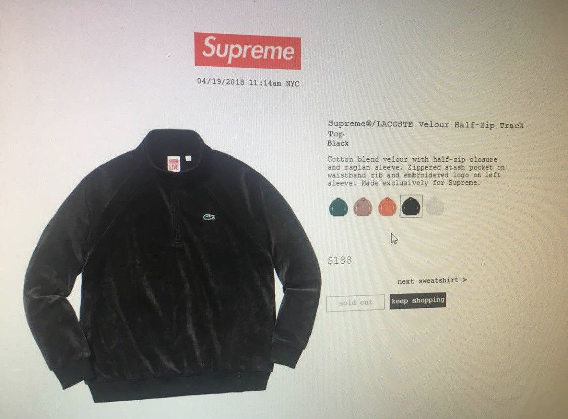 Supreme Supreme x Lacoste Velour Half Zip | Grailed