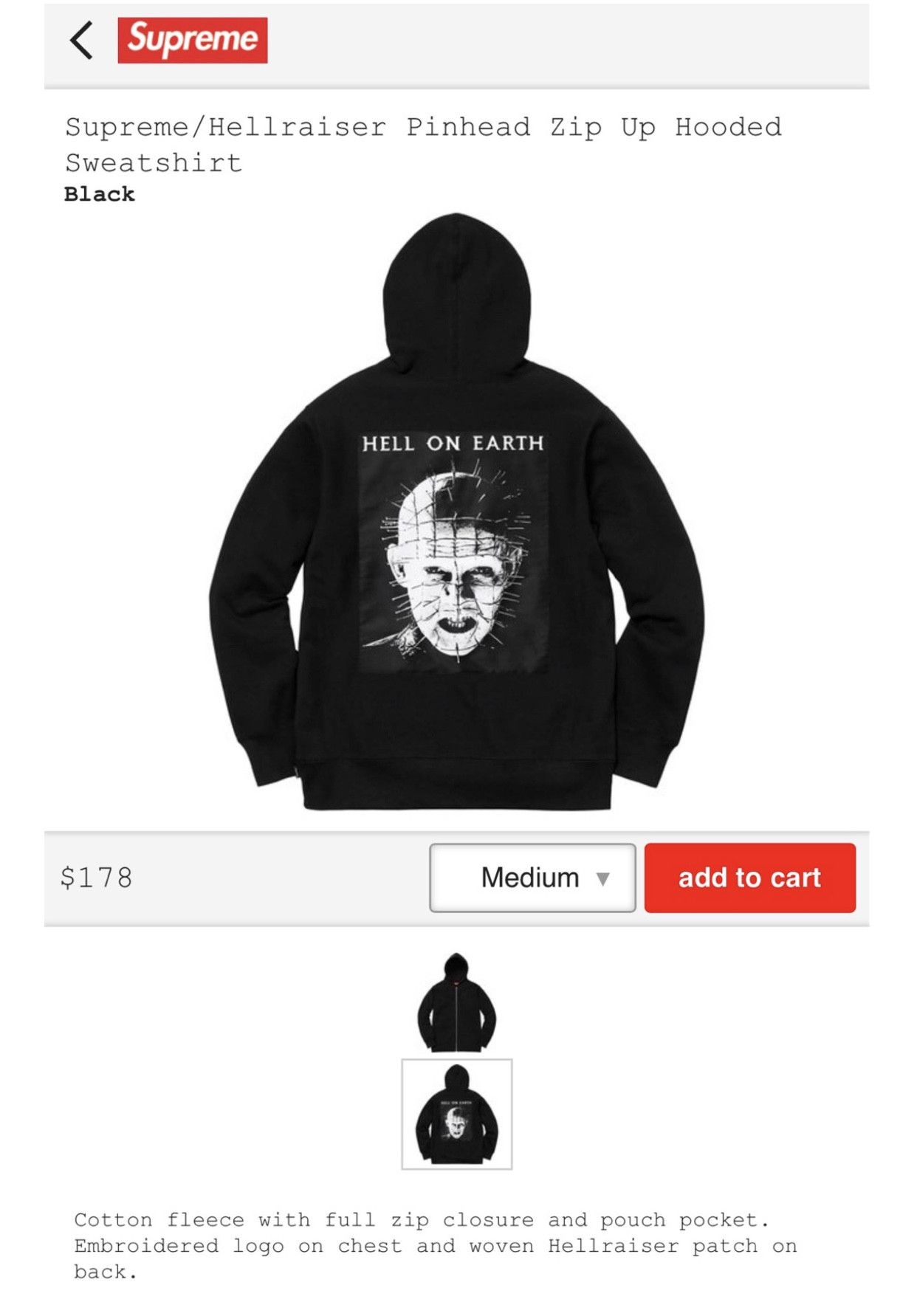 Supreme SUPREME HELLRAISER ZIPUP HOODIE | Grailed