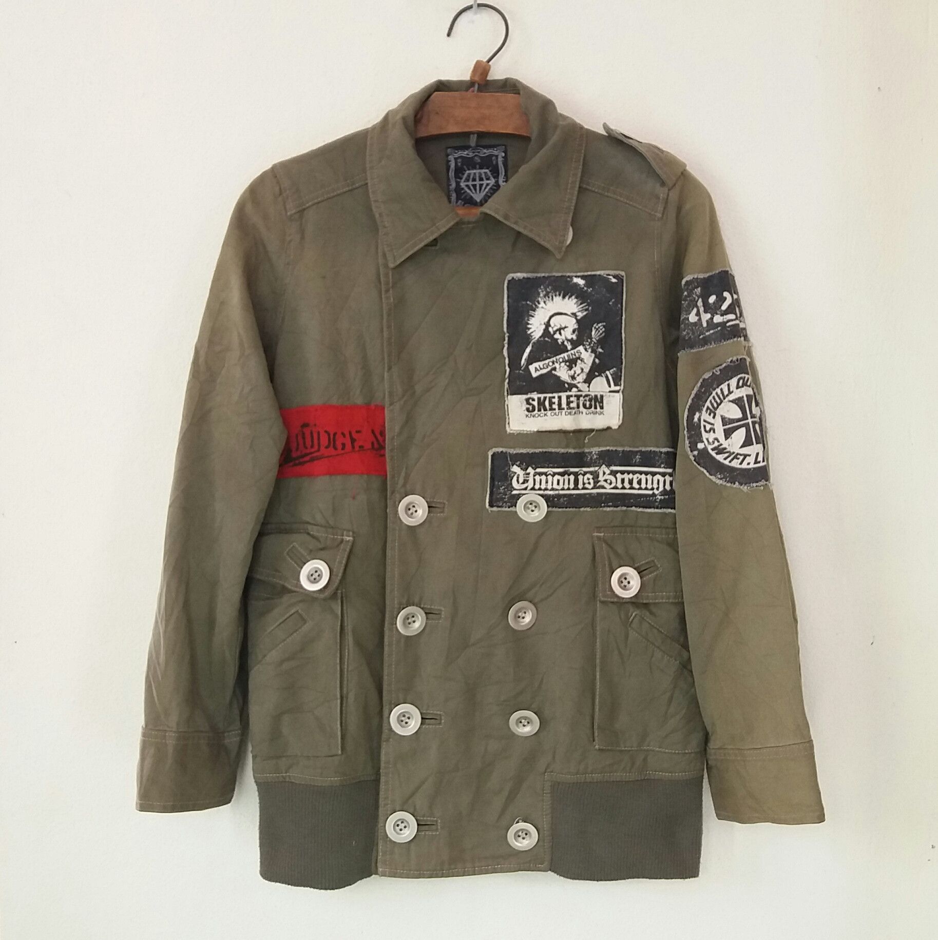 Designer [Last Drop] Algonquins Army Jacket Punk Patches Rare 