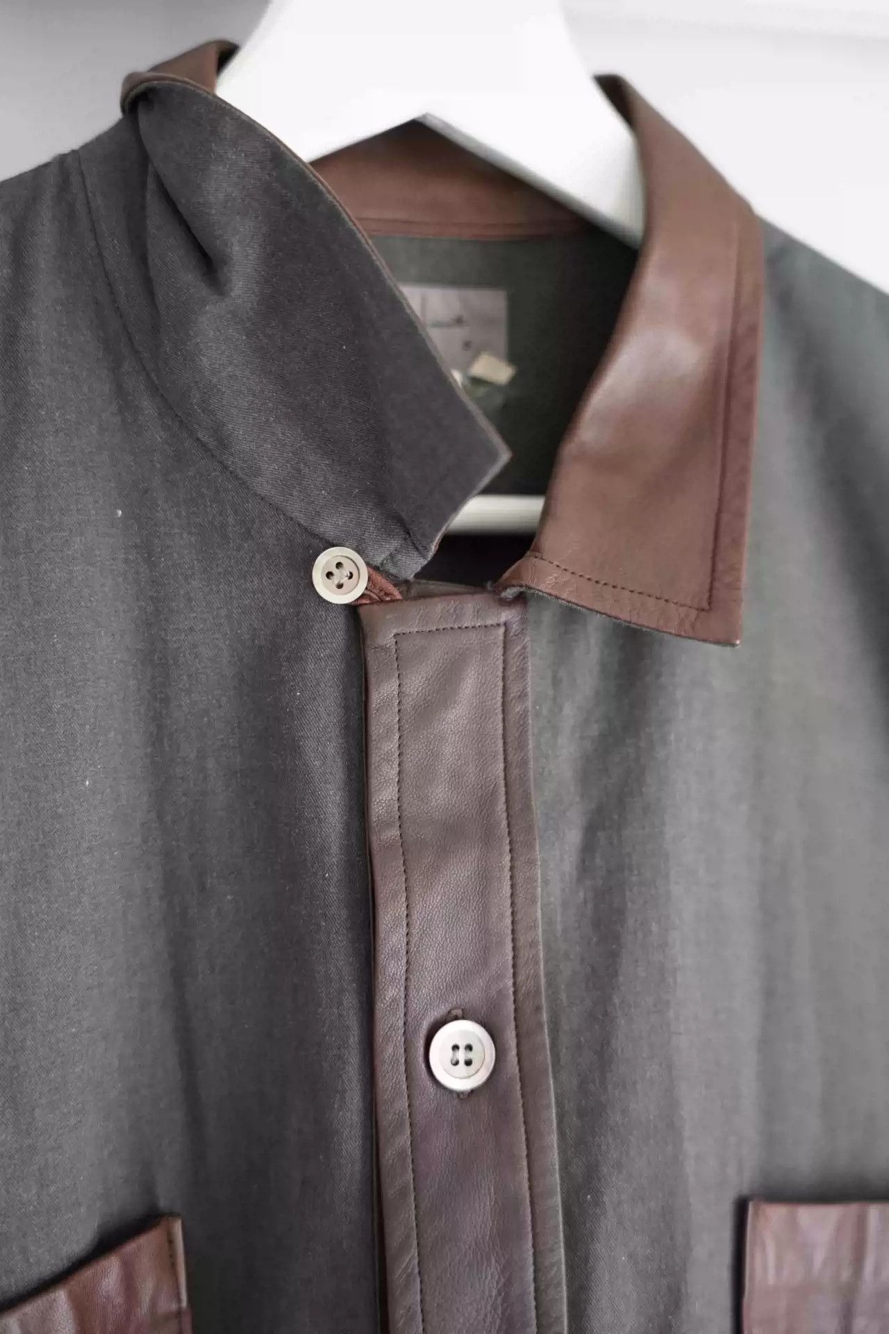 Yohji Yamamoto Yohji Yamamoto 88aw Leather Shirt With Brown Collar Size US M / EU 48-50 / 2 - 3 Thumbnail