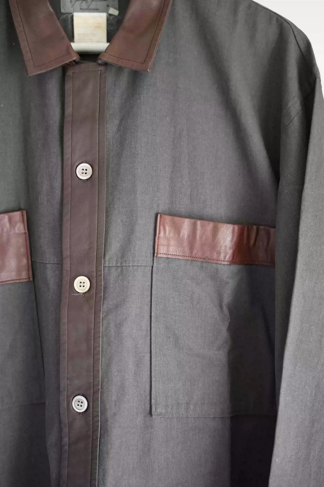 Yohji Yamamoto Yohji Yamamoto 88aw Leather Shirt With Brown Collar Size US M / EU 48-50 / 2 - 4 Thumbnail