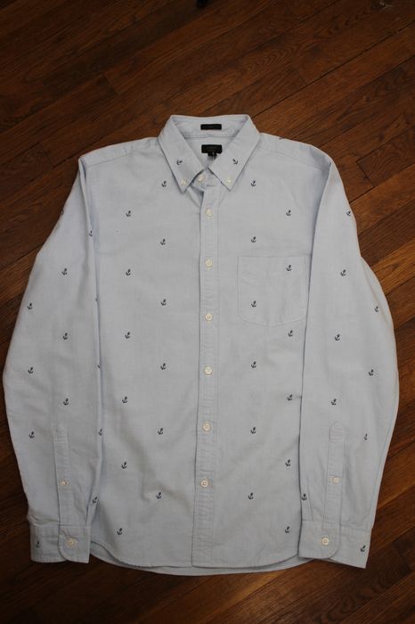 J.Crew SLIM LIGHTWEIGHT VINTAGE OXFORD CLOTH SHIRT WITH EMBROIDERED ANCHORS item c5972 size: Medium. Size US M / EU 48-50 / 2 - 1 Preview