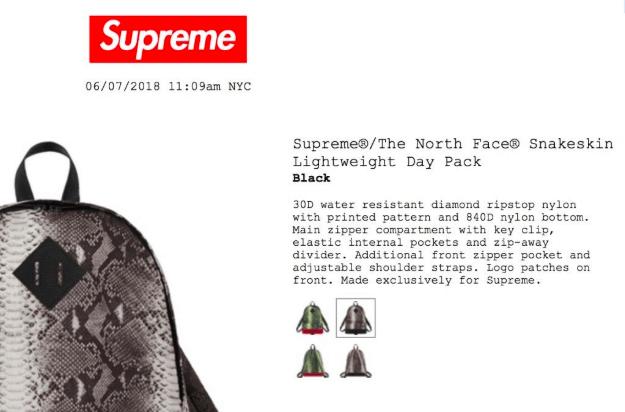 Supreme The North Face upreme The North Face Snakeskin Flyweight Backpack Day Pack BLACK ONE SIZE SS18 Grailed