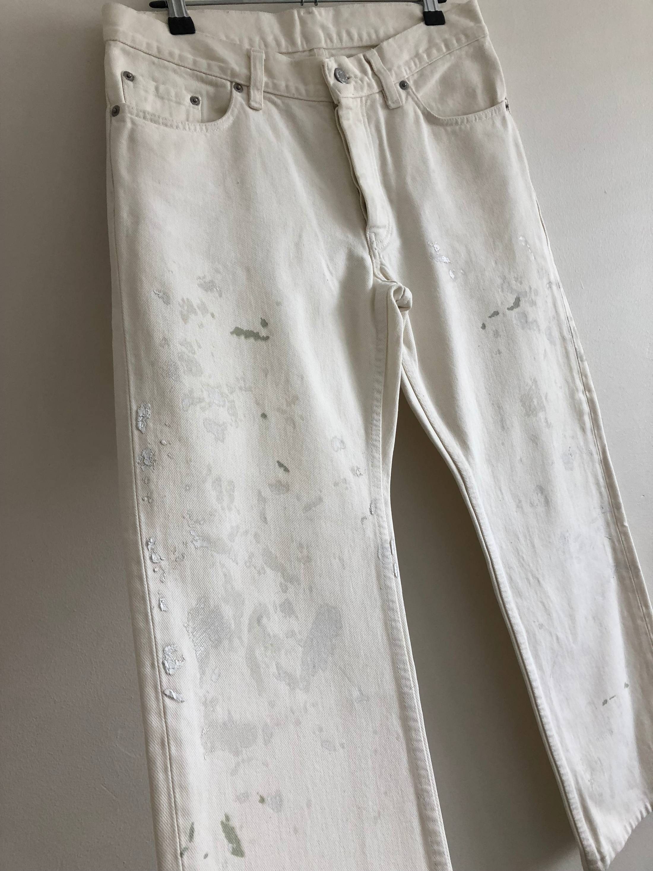1998 Helmut Lang White Paint Denim Pants