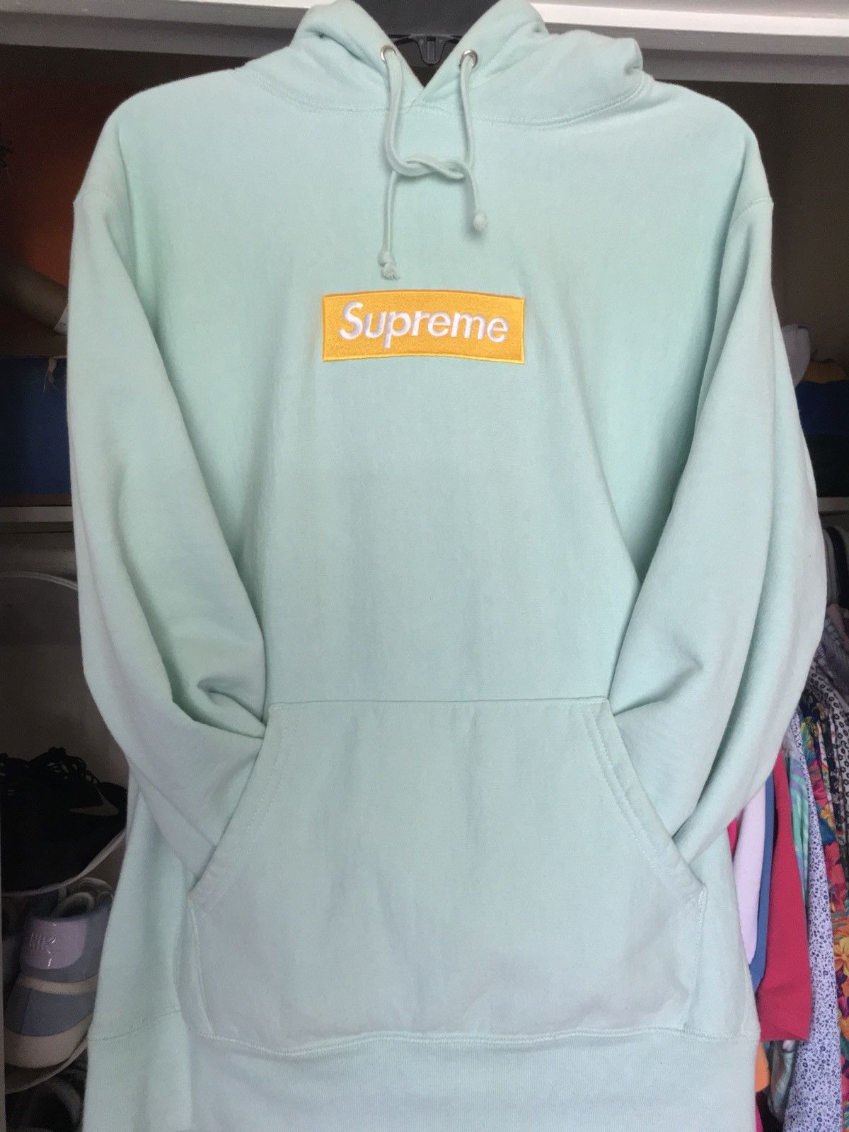 Supreme Supreme Ice Blue/Gold Box Logo Hoodie FW17 | Grailed