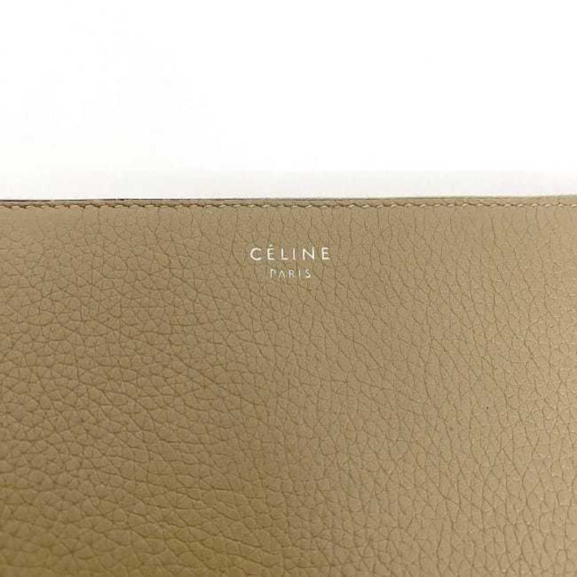 CELINE Round Long Wallet Beige Red Silver Leather Zip Ladies