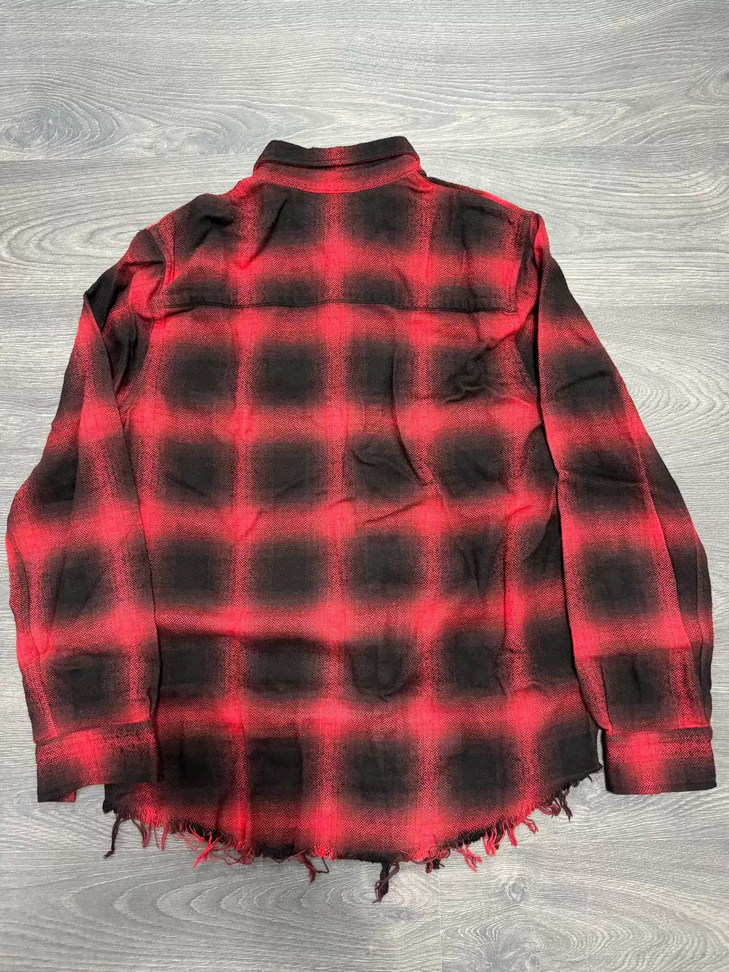 Amiri Amiri Black and Red Plaid Hem Destruction Shirt Size US M / EU 48-50 / 2 - 2 Thumbnail