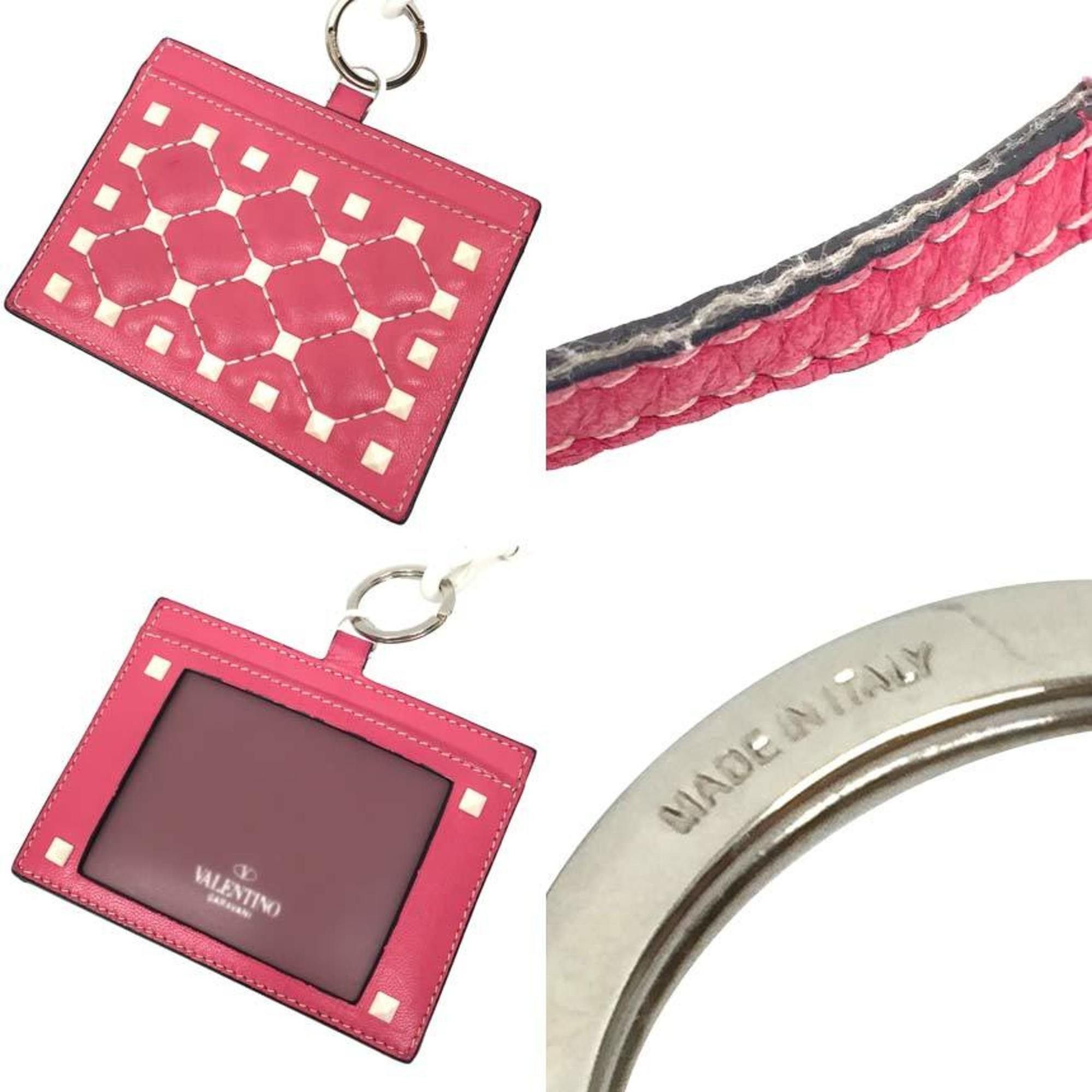 Valentino Garavani Valentino Garavani Card Case Rockstud PW2P0Q01 Pink White Leather Holder Neck Strap Pass Stitch Quilting Wallet Size ONE SIZE - 3 Preview