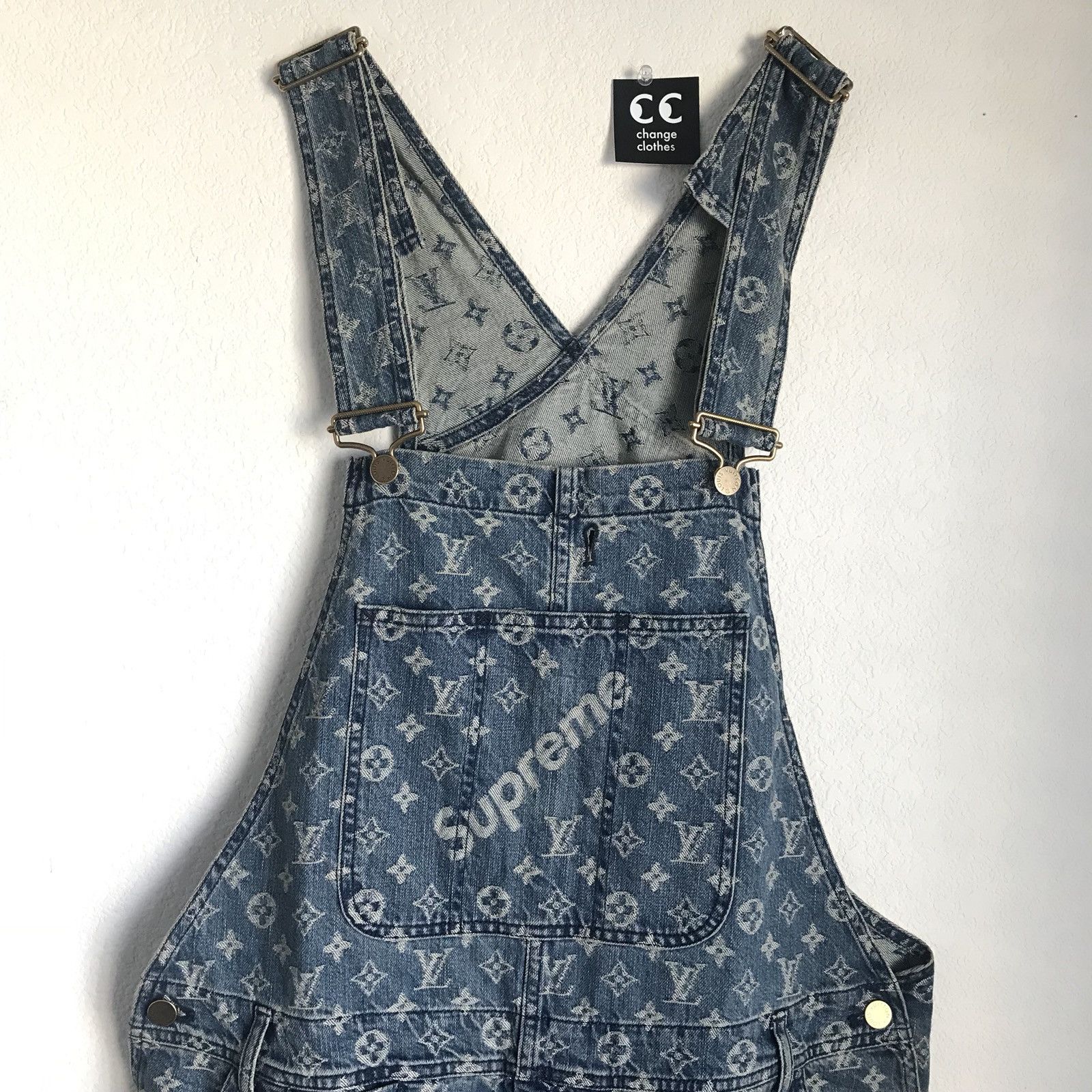 Louis Vuitton x Supreme Indigo Monogram Jacquard Denim Overalls S Louis  Vuitton