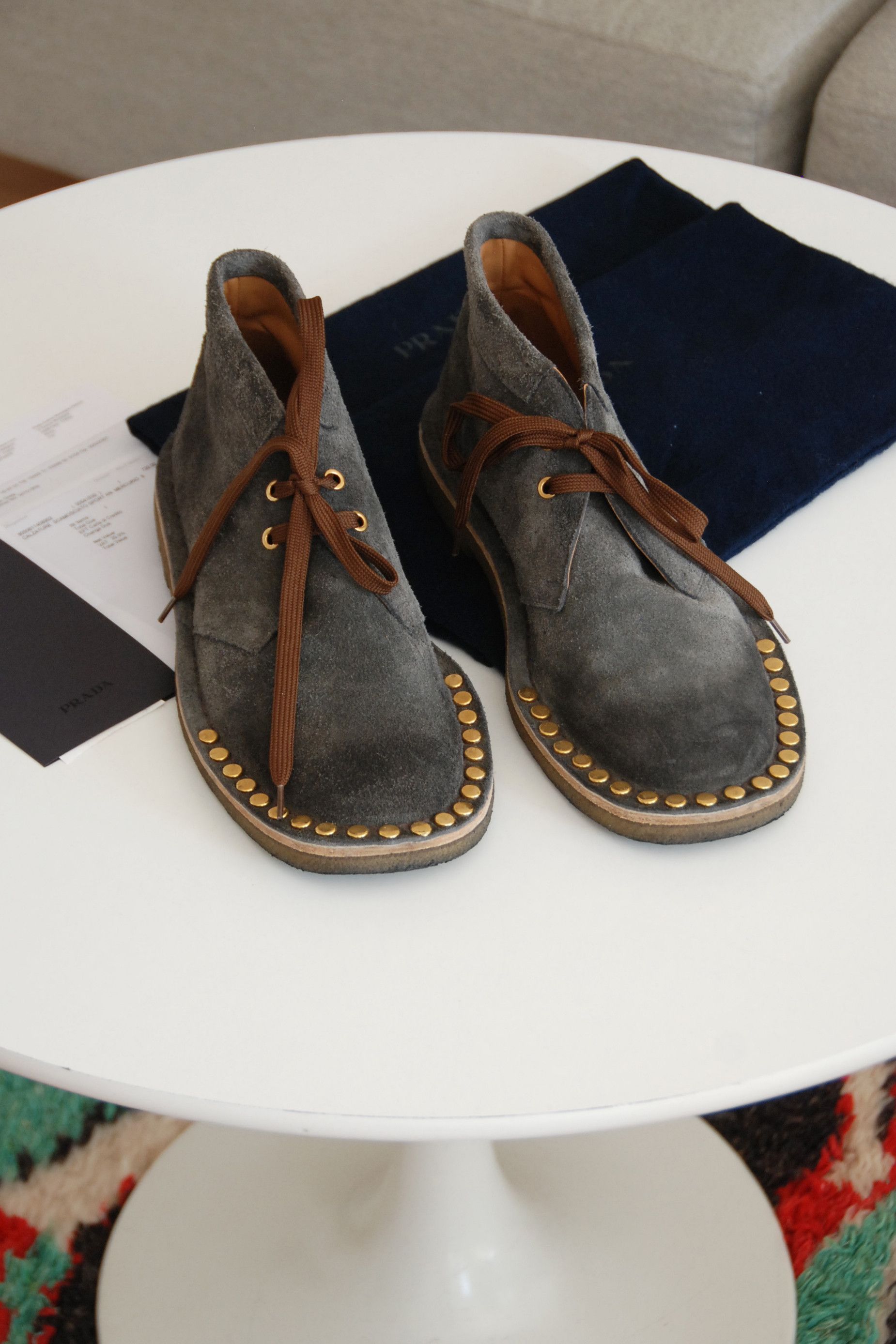 Prada Grey Stud-embellished Desert Boots AW2017 | Grailed
