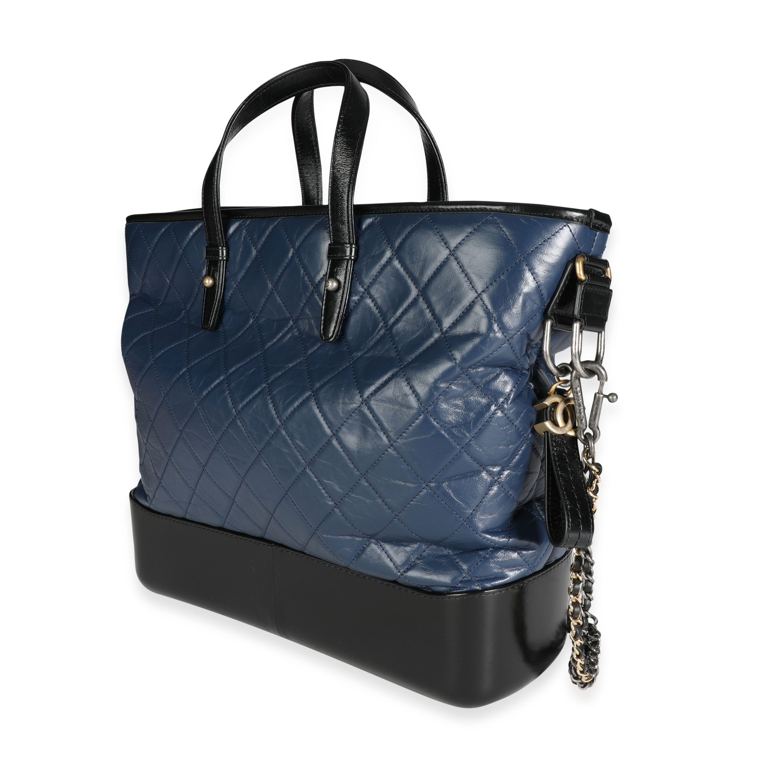 Chanel Black & Blue Quilted Calfskin Large Gabrielle Shopping Tote