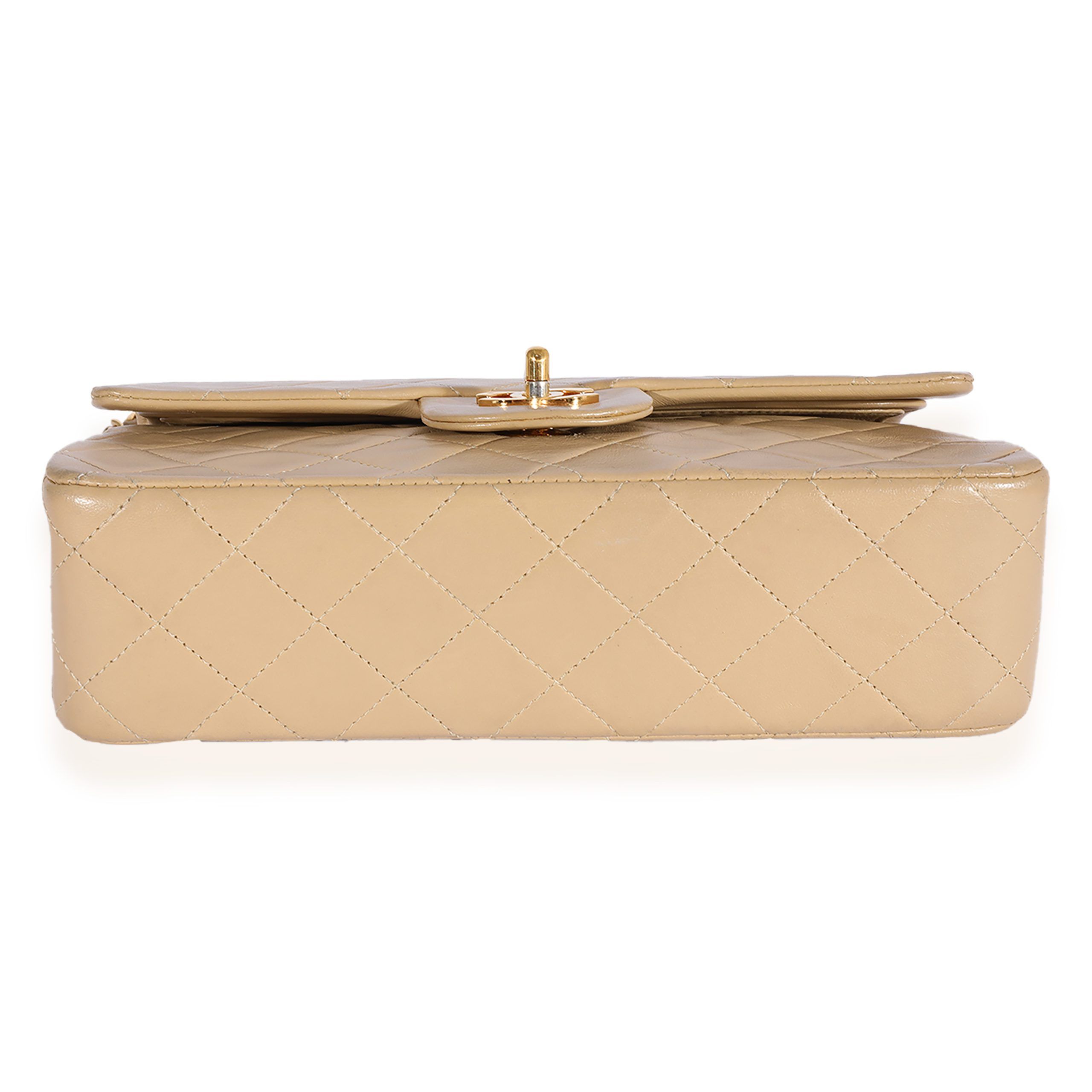 Chanel Vintage Beige Quilted Lambskin Small Classic Double Flap Bag
