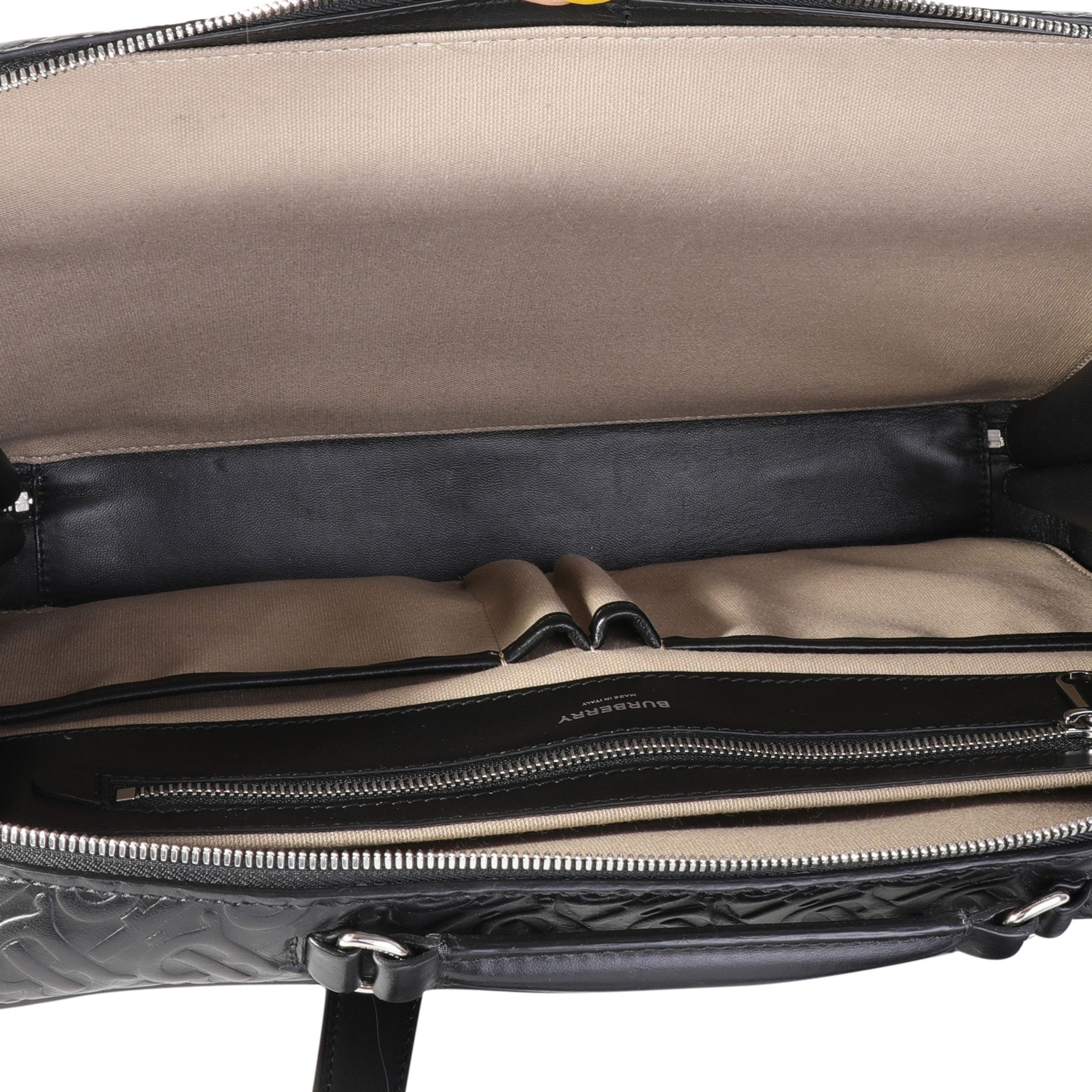 Burberry Black Embossed Leather Triple Stud Briefcase Bag