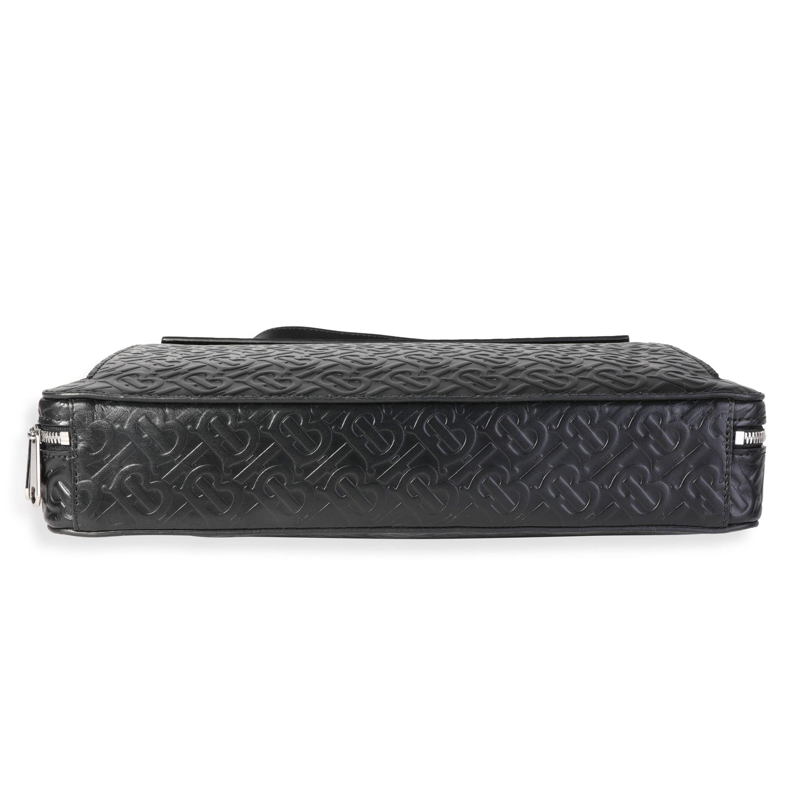 Burberry Black Embossed Leather Triple Stud Briefcase Bag
