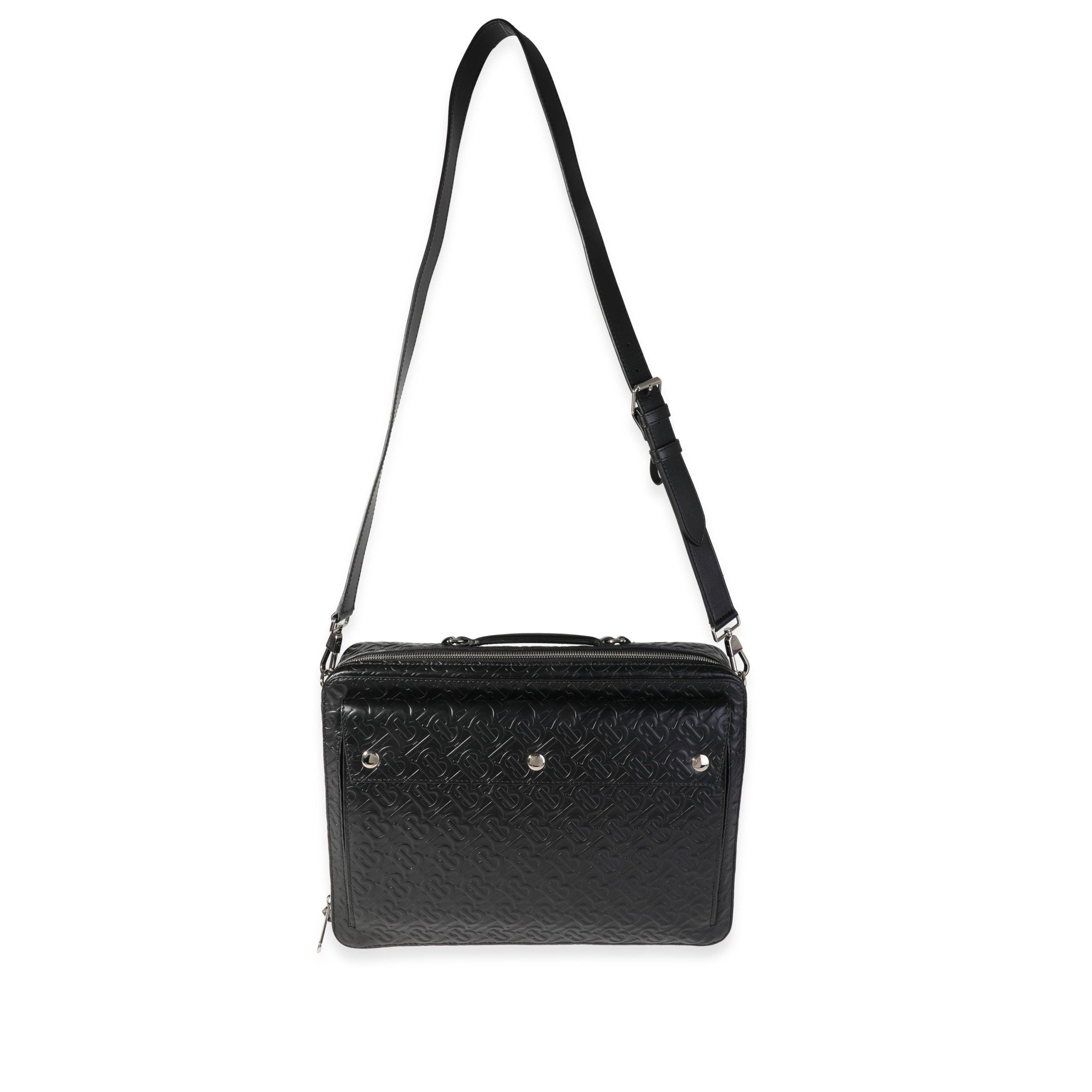 Burberry Black Embossed Leather Triple Stud Briefcase Bag
