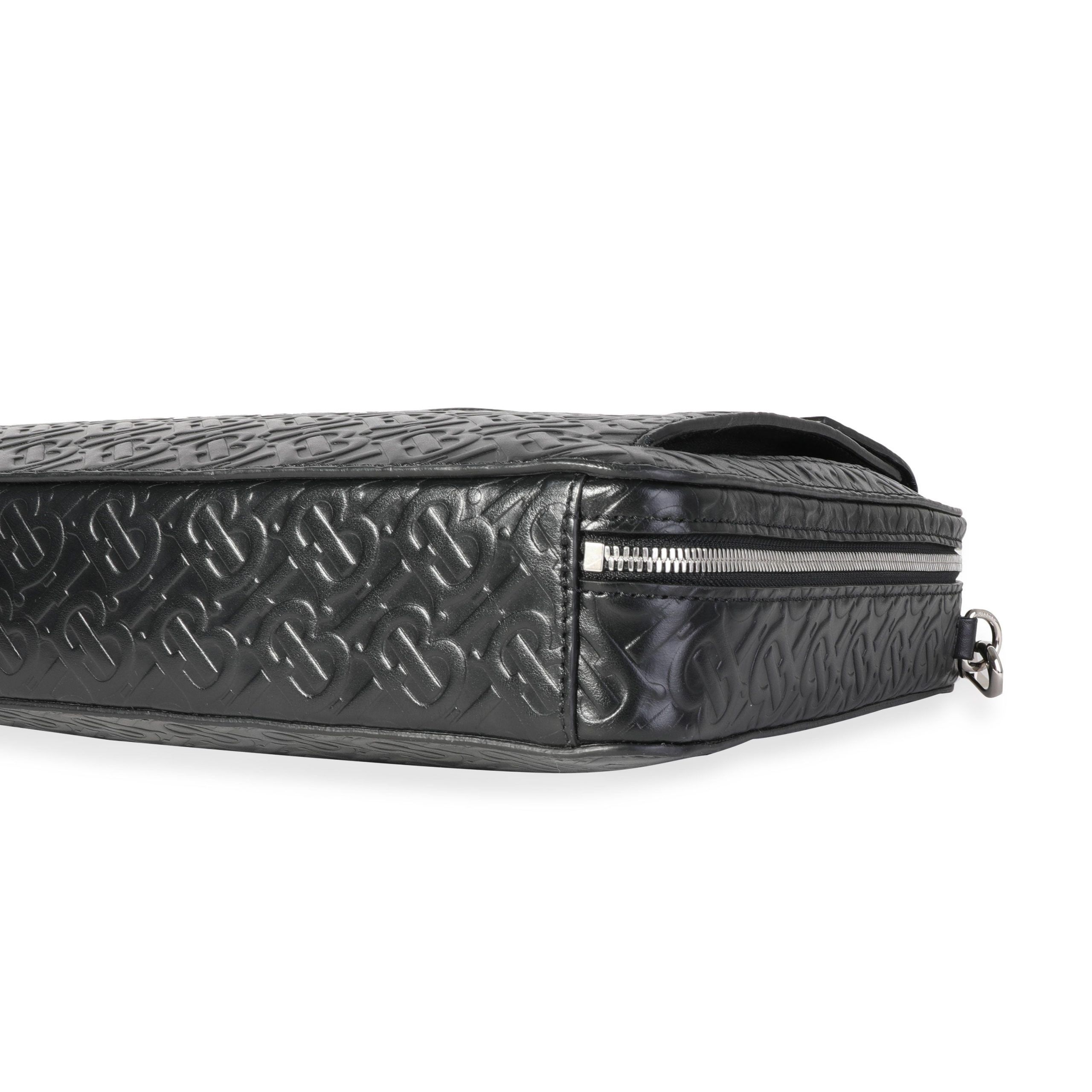 Burberry Black Embossed Leather Triple Stud Briefcase Bag