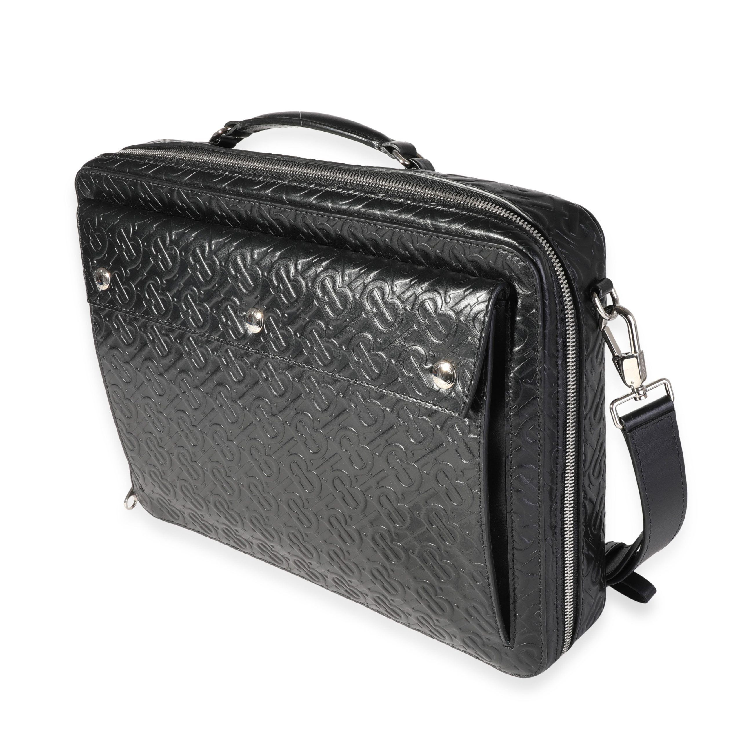 Burberry Black Embossed Leather Triple Stud Briefcase Bag