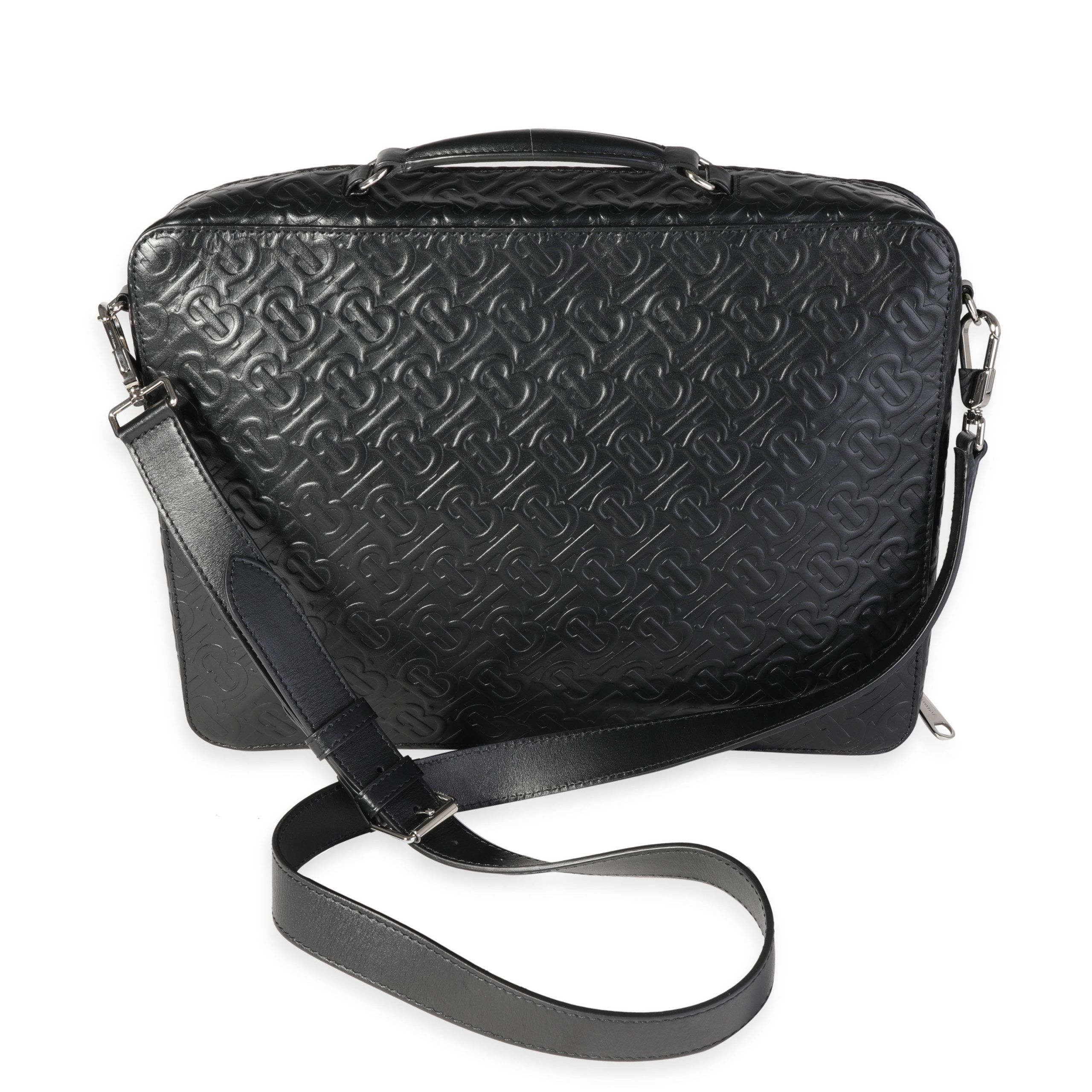 Burberry Black Embossed Leather Triple Stud Briefcase Bag